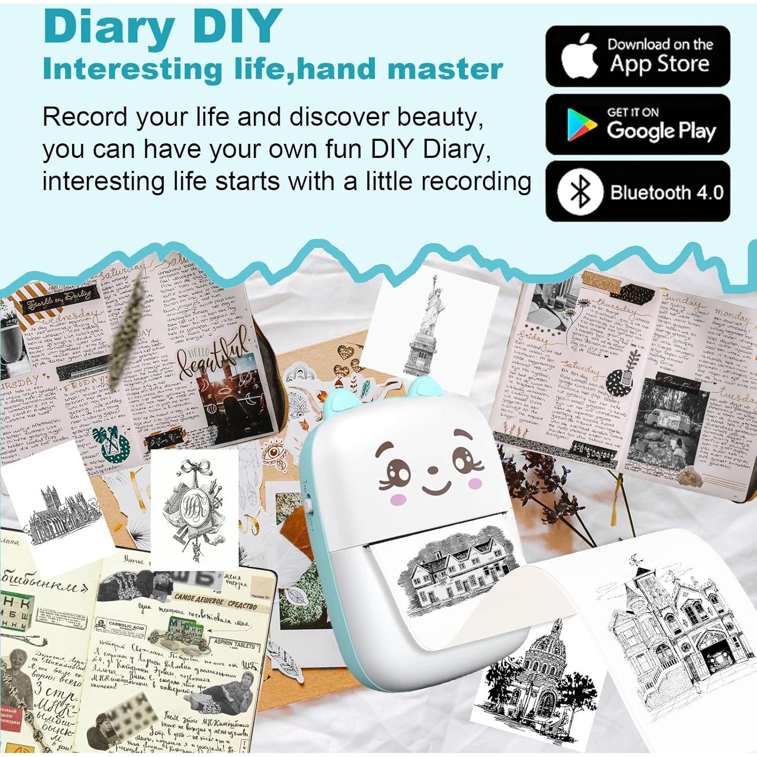 Impresora de Etiquetas Térmica Portátil Funducts A1 Azul 5 Rollos