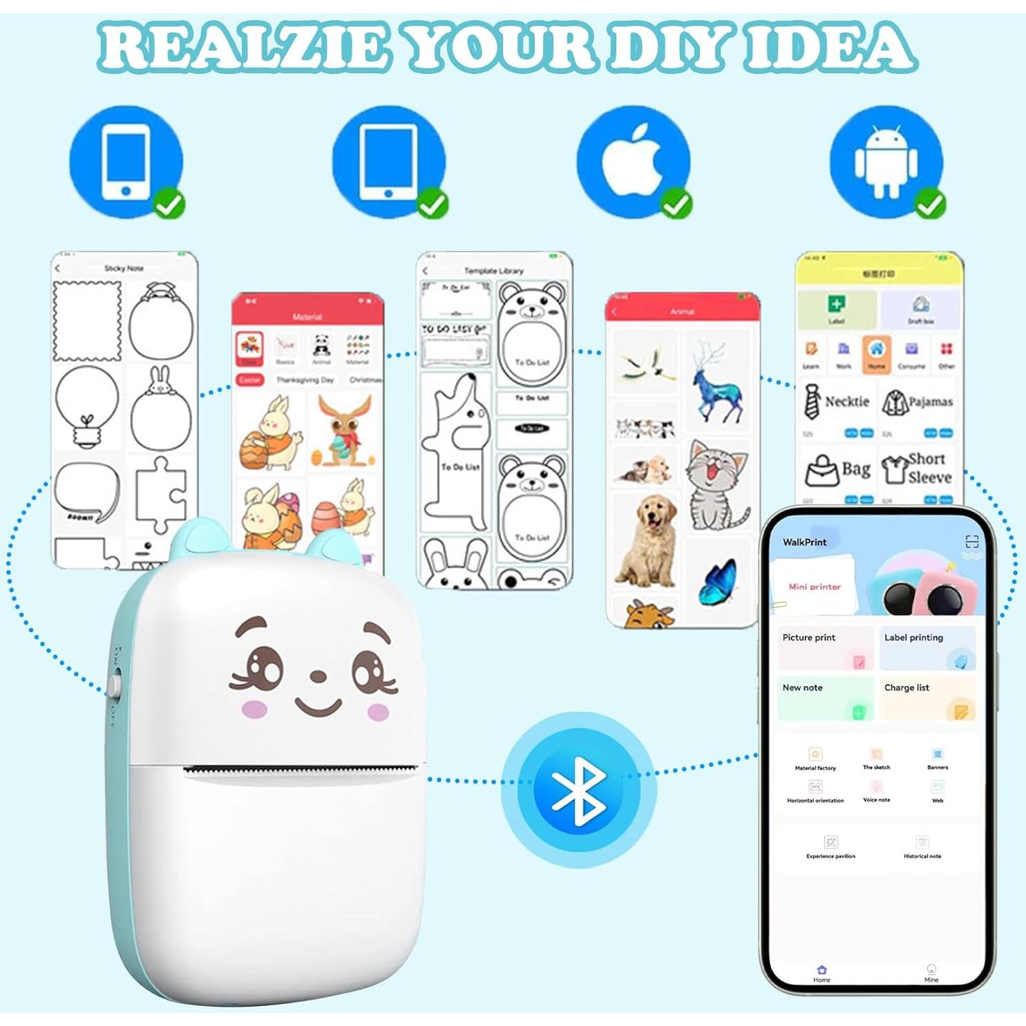 Impresora de Etiquetas Térmica Portátil Funducts A1 Azul 5 Rollos