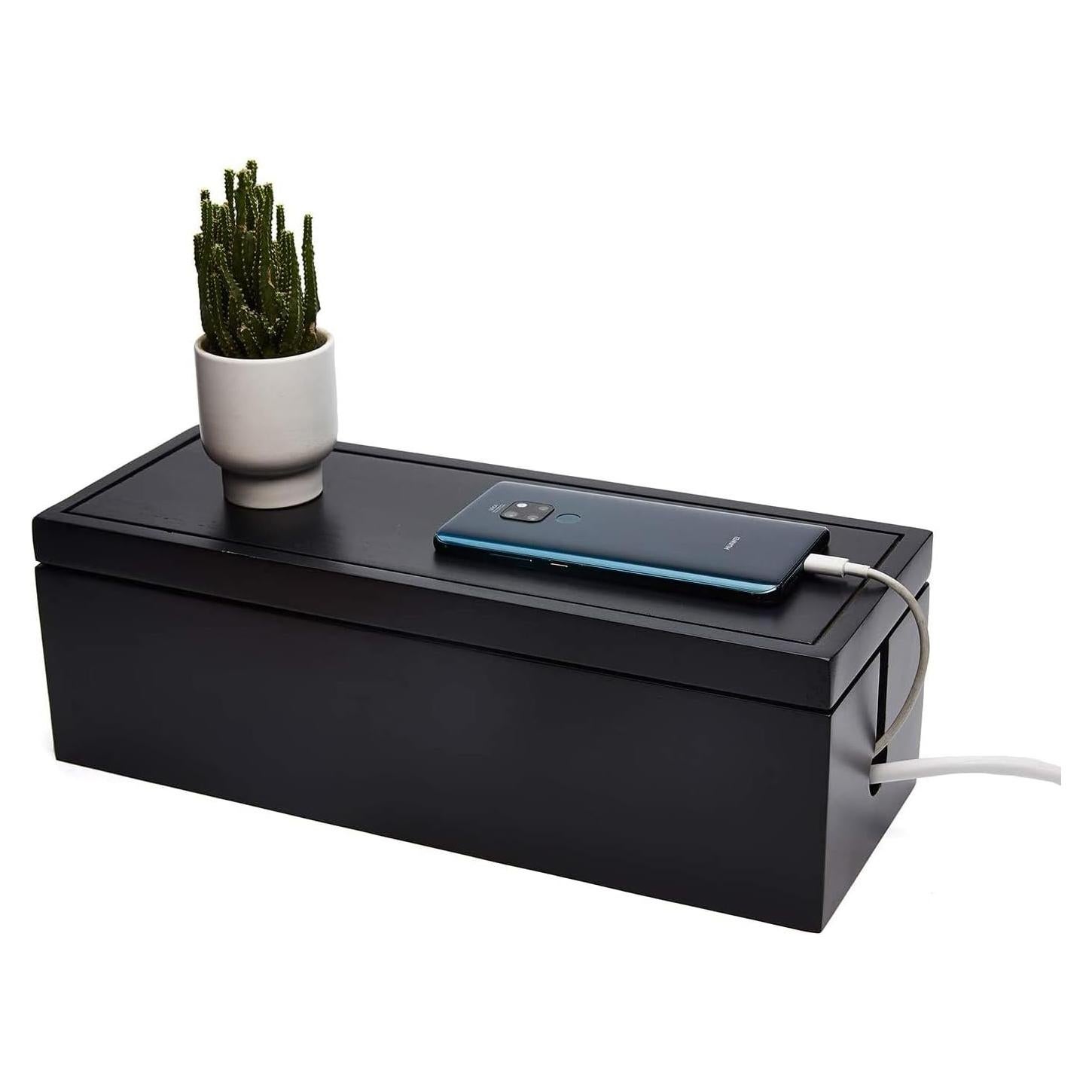 Caja Organizadora de Cables Changsuo de Madera Negra 37.6x14.5x12.4 cm