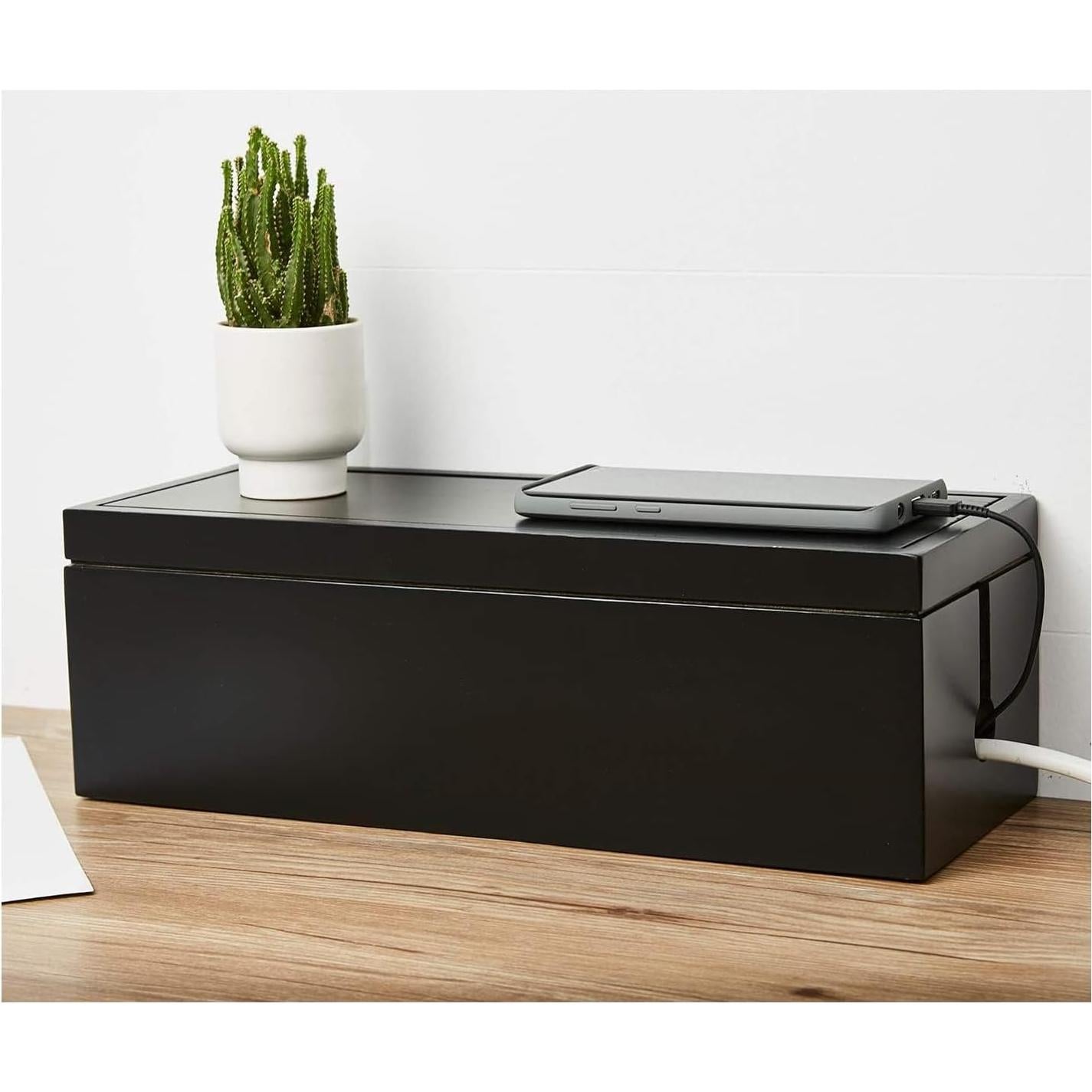 Caja Organizadora de Cables Changsuo de Madera Negra 37.6x14.5x12.4 cm