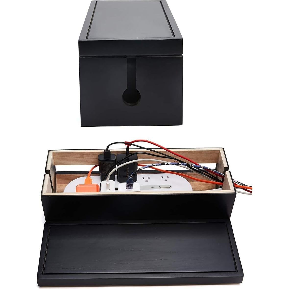 Caja Organizadora de Cables Changsuo de Madera Negra 37.6x14.5x12.4 cm