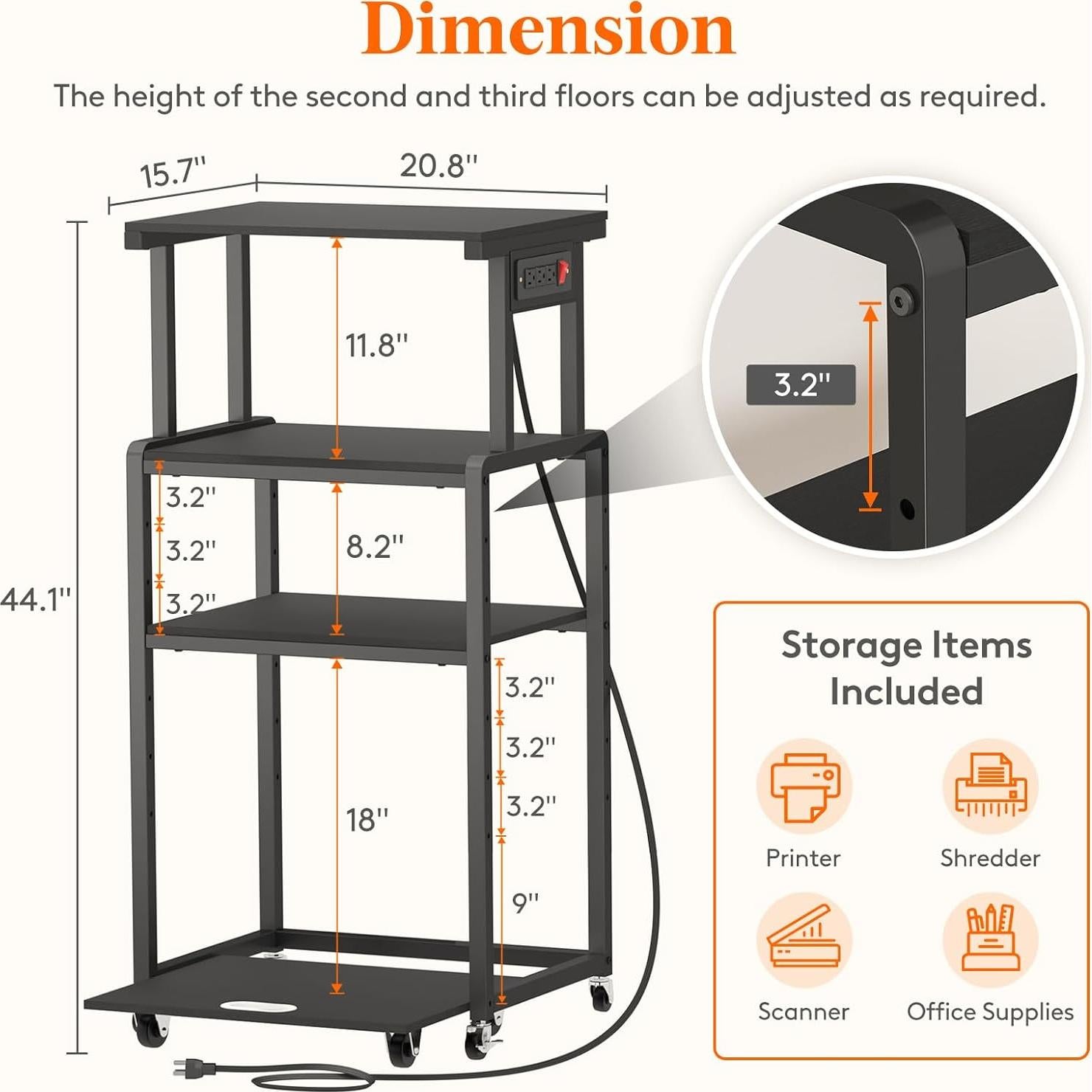 Soporte para Impresora 4 Niveles Lifewit Negro con Ruedas