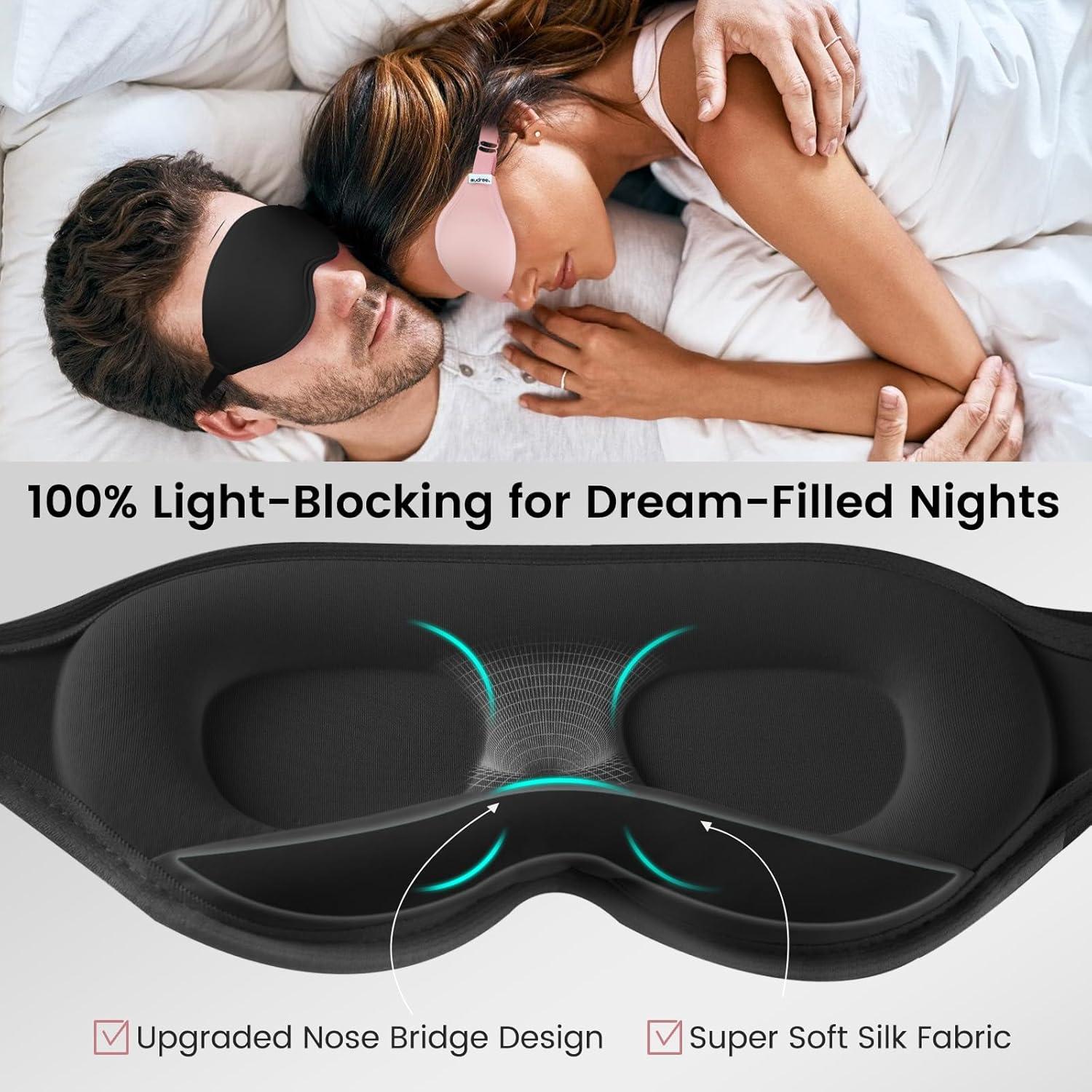 Máscara de Dormir 3D Audree Negra 100% Bloqueadora de Luz