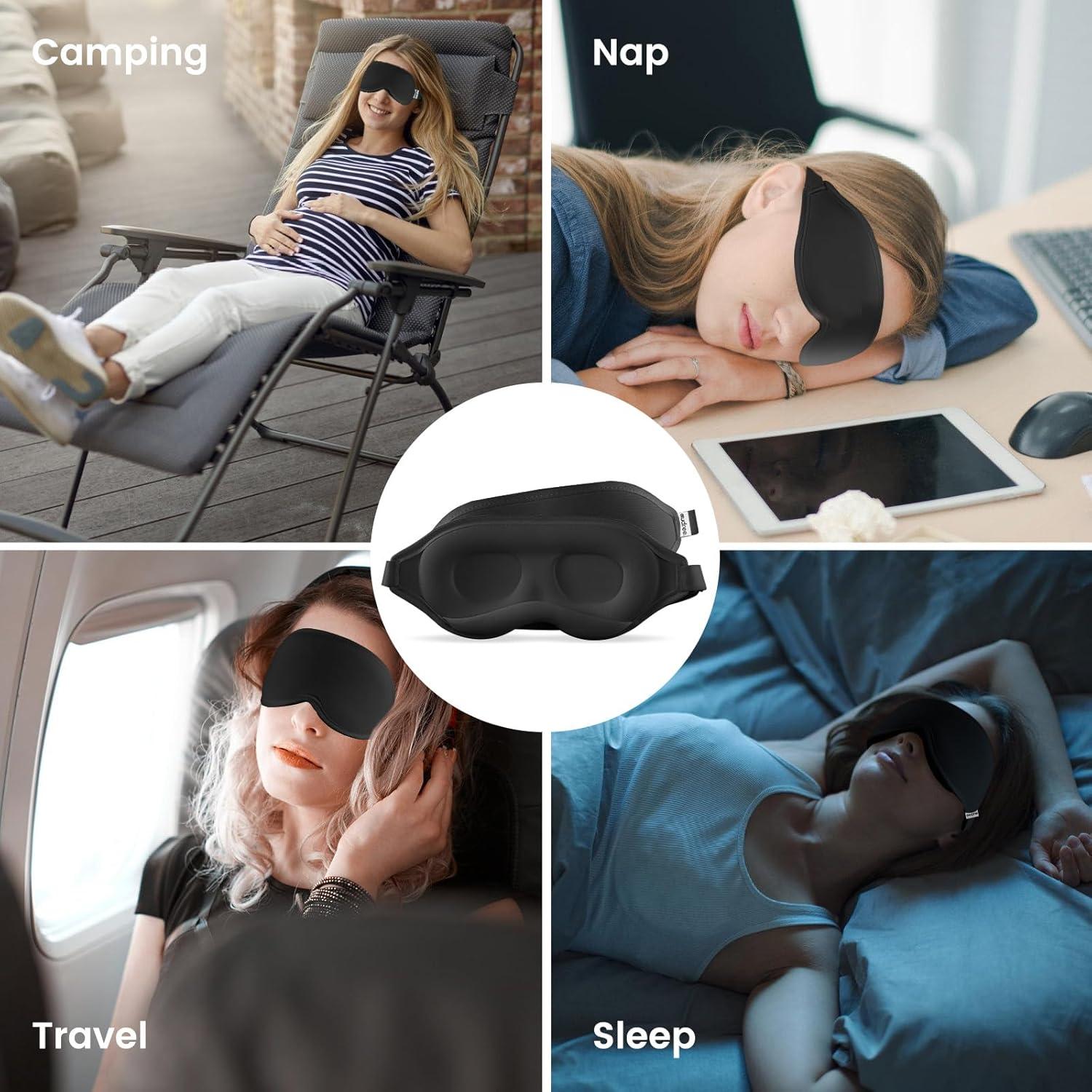 Máscara de Dormir 3D Audree Negra 100% Bloqueadora de Luz