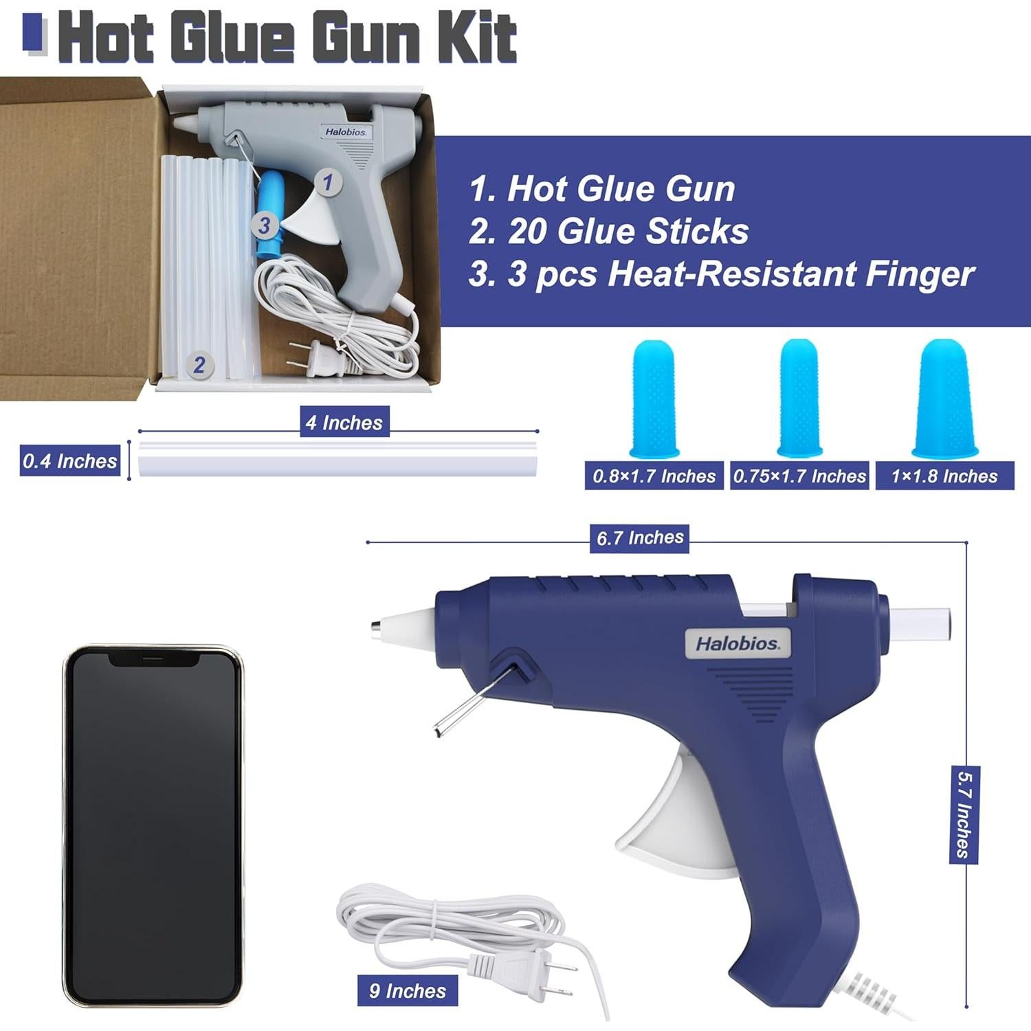 Pistola de Pegamento Caliente Halobios 40W Azul con 20 Barras