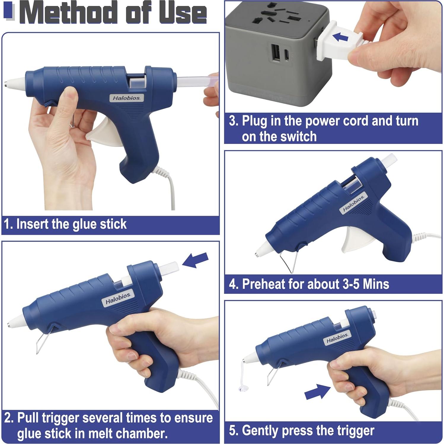 Pistola de Pegamento Caliente Halobios 40W Azul con 20 Barras