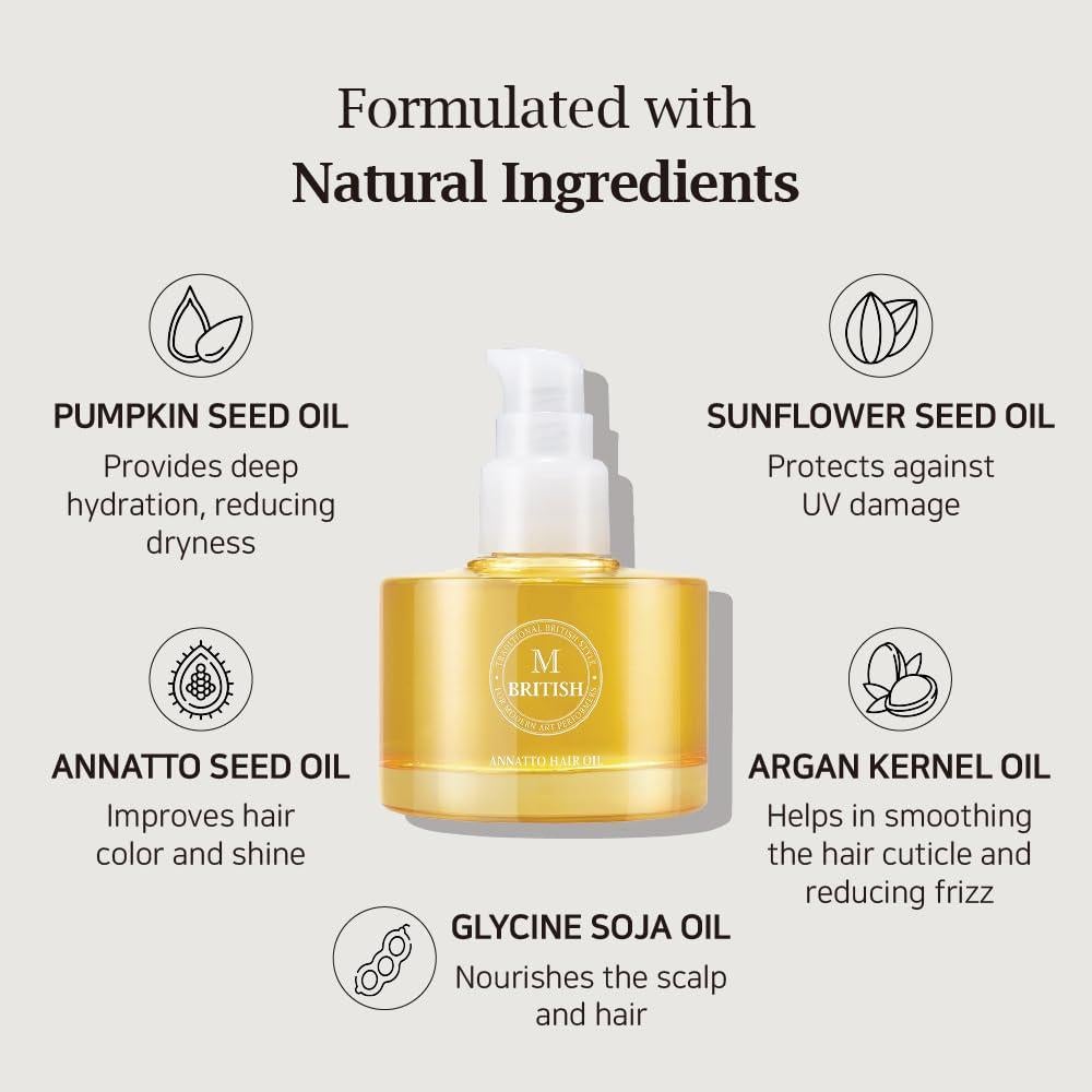 Aceite para Cabello Annatto BRITISH M 70.87 ml - Hidratación y Brillo
