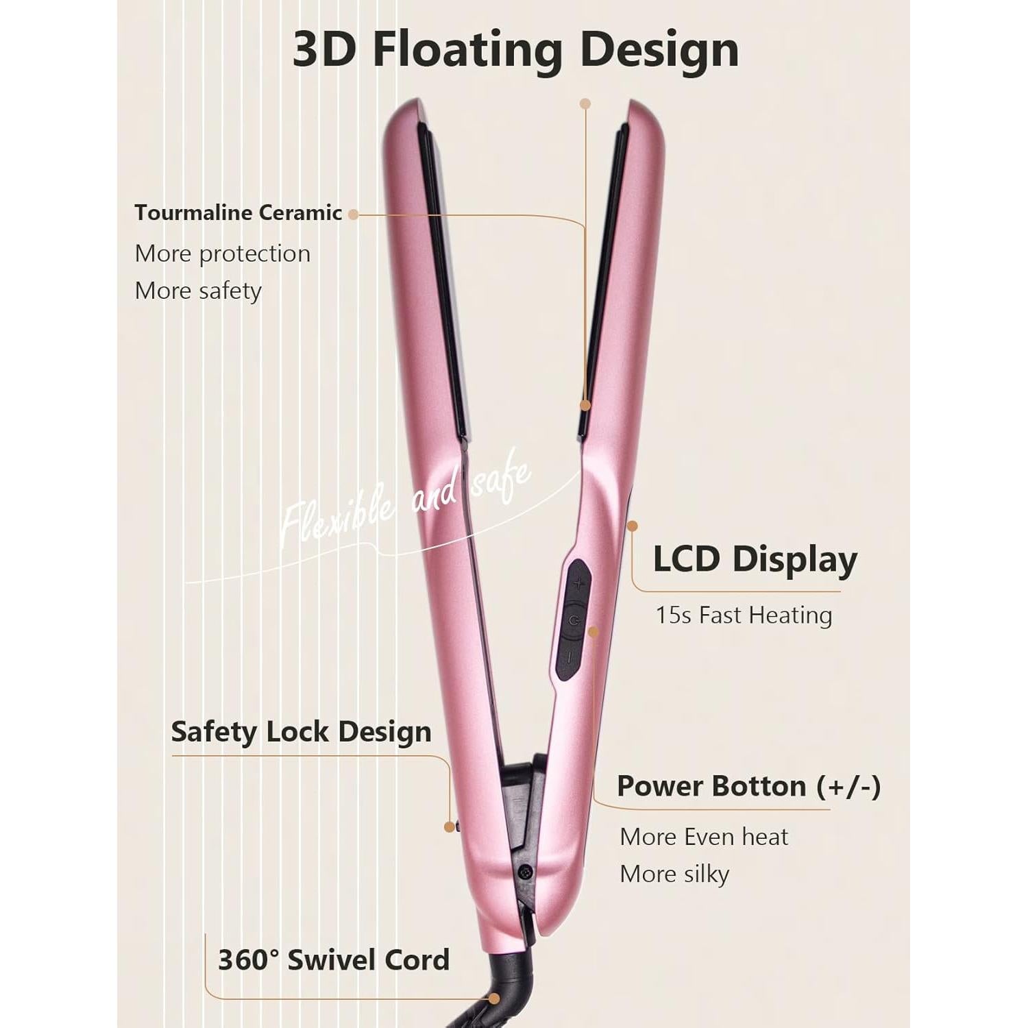 Plancha de Pelo Cerámica ANGELIL 2 en 1 1 Pulgada Rosa