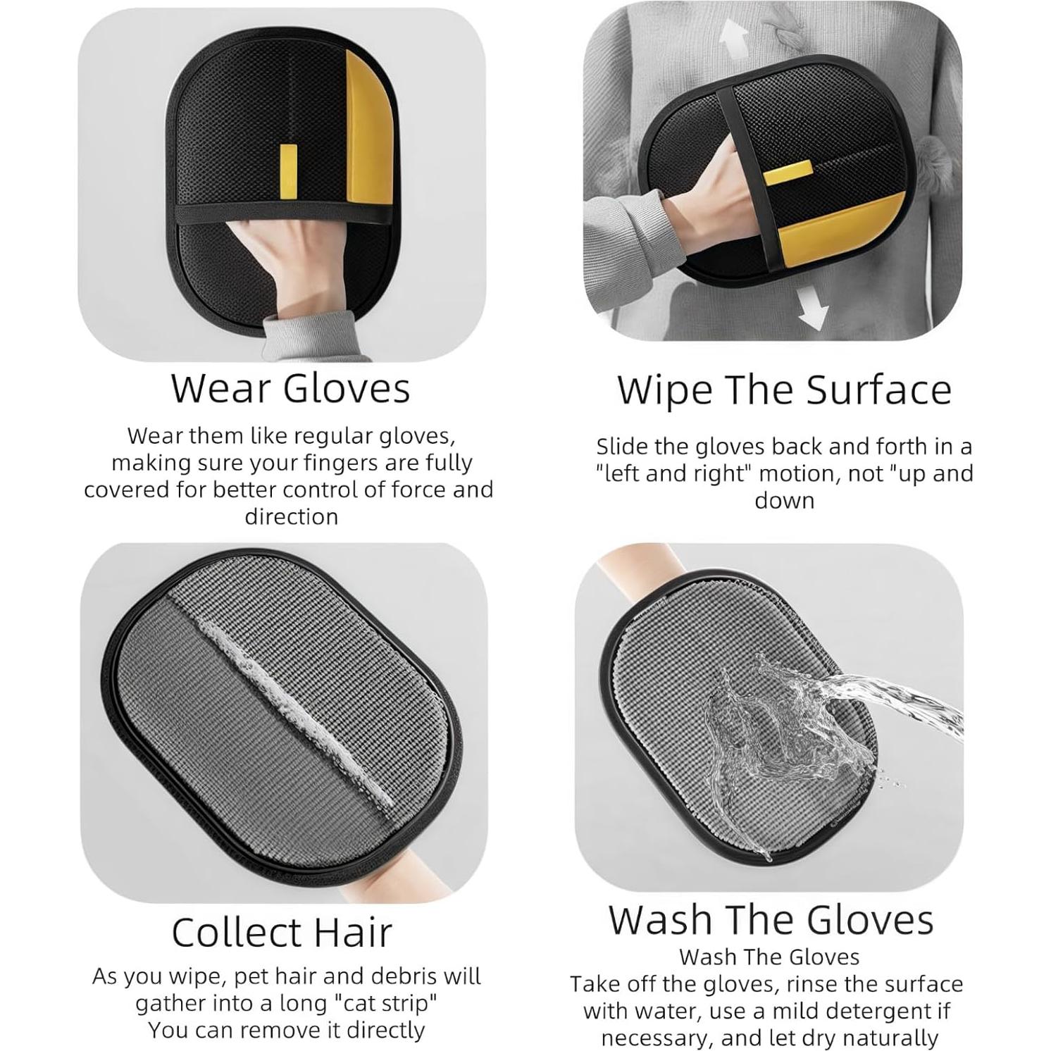 Pet Hair Removal Glove,2025 Nnew Electrostatic Gloves Pet Hair for Cats&Dogs，Reusable Double Sided Pet Hair Remover Electrostatic Gloves，Cat Hair Glove for Couch, Furniture, Carpet, Car Seat (1)