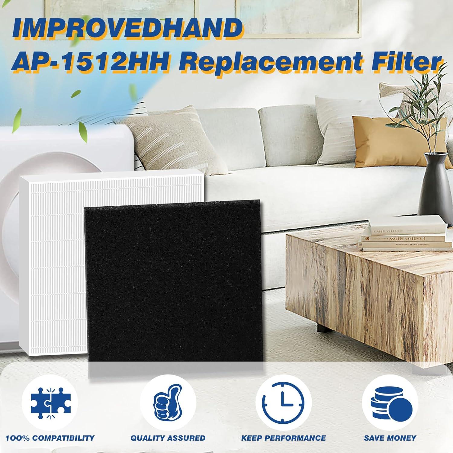 Improvedhand AP-1512HH Replacement Filter for Coway Airmega Puri-fier AP-1512HH-FP AP-1518R AP-1519P, 1 Pack H13 True High Efficiency Filter&4 Pack Activated Carbon Pre-Filter, Replace Part # 3304899