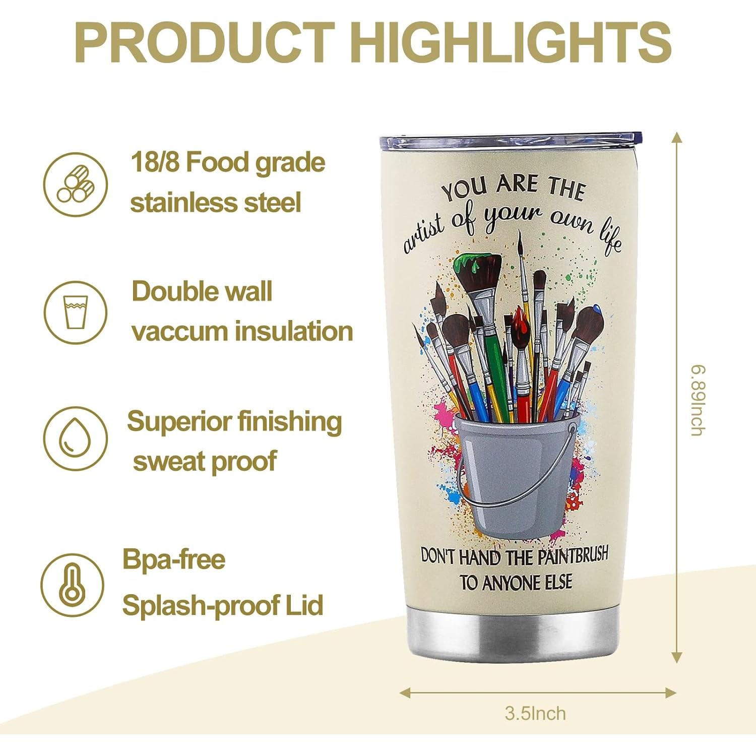 Artist Gifts for Women - Teacher and Art Lover Presents - Stainless Steel Coffee Tumbler - 20oz Cup With Lid for Traveling