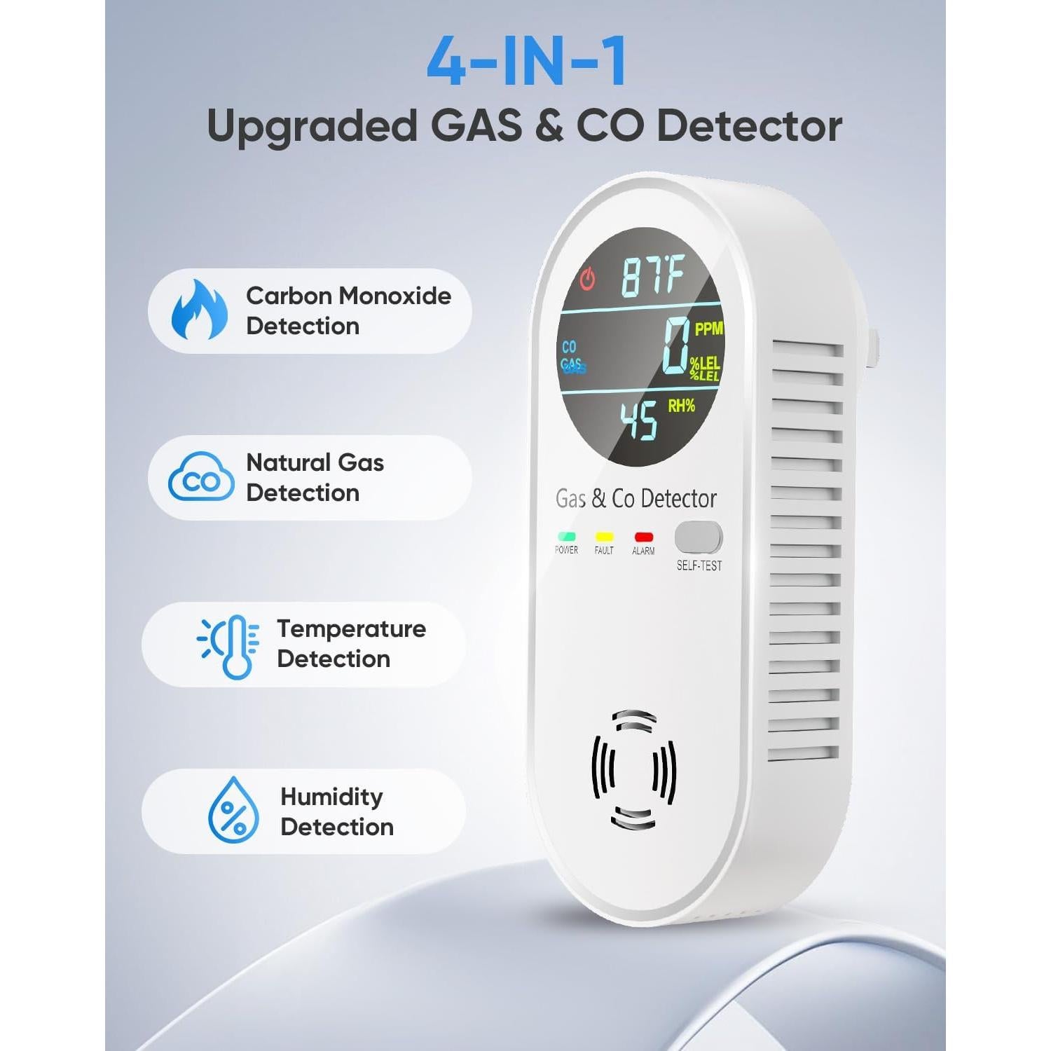 Detector de Monóxido de Carbono y Gas Natural Vilfet 4-en-1