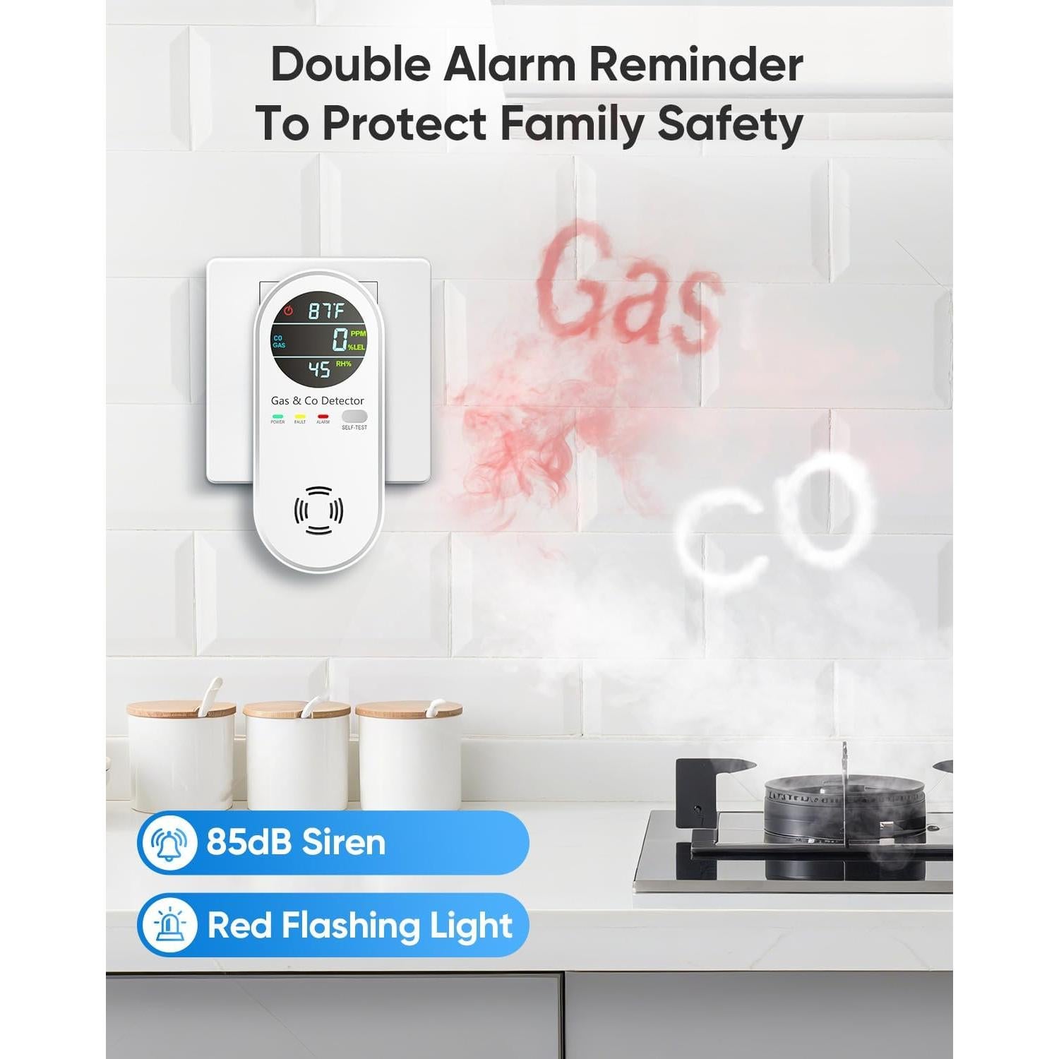 Detector de Monóxido de Carbono y Gas Natural Vilfet 4-en-1