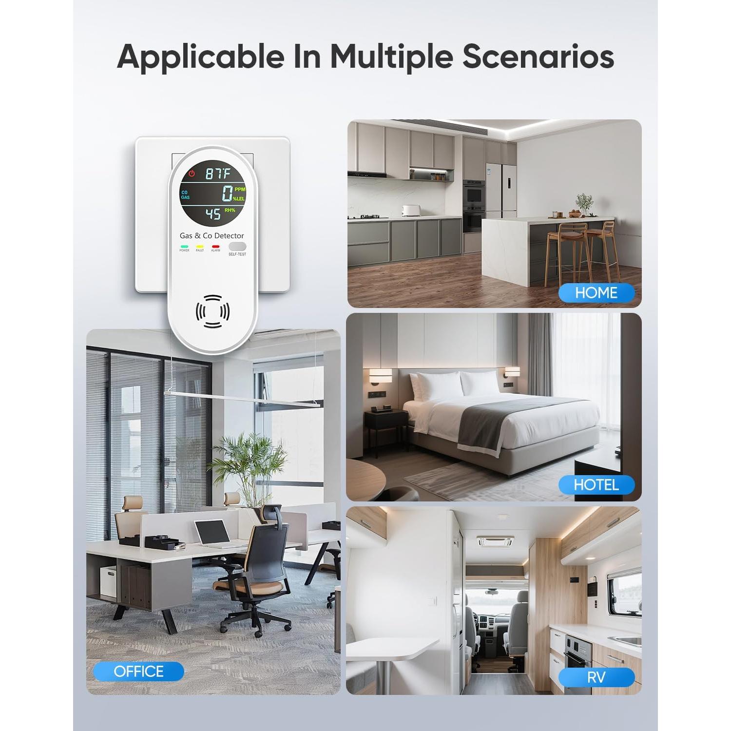 Detector de Monóxido de Carbono y Gas Natural Vilfet 4-en-1