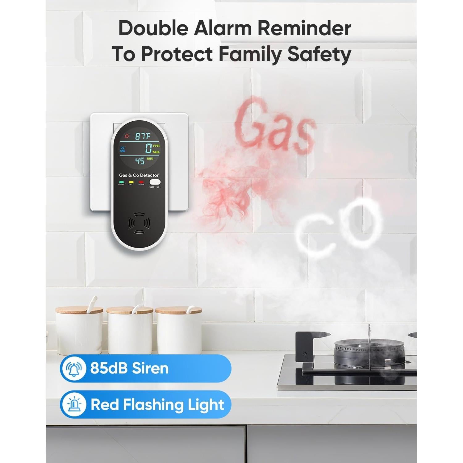 Detector de Monóxido de Carbono y Gas Natural Vilfet 4-en-1