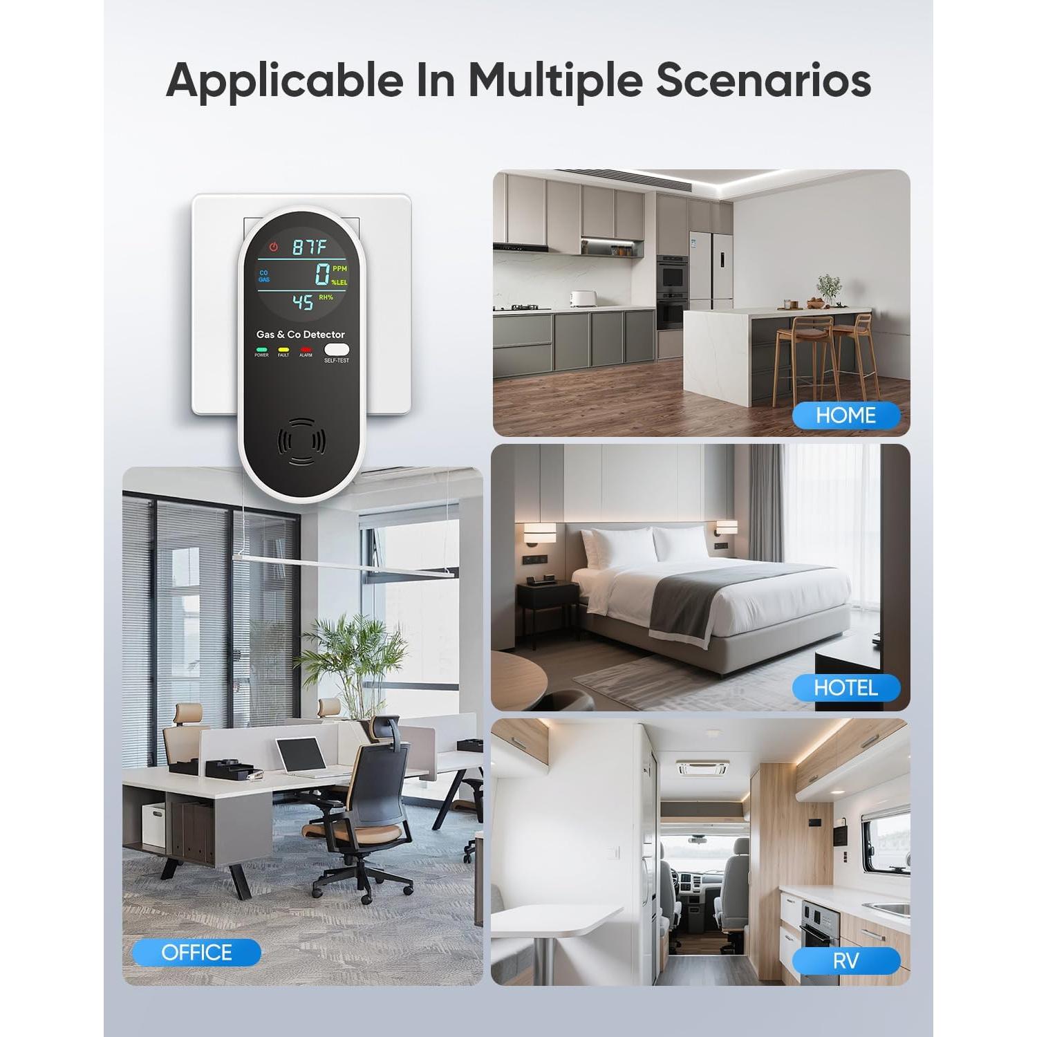 Detector de Monóxido de Carbono y Gas Natural Vilfet 4-en-1