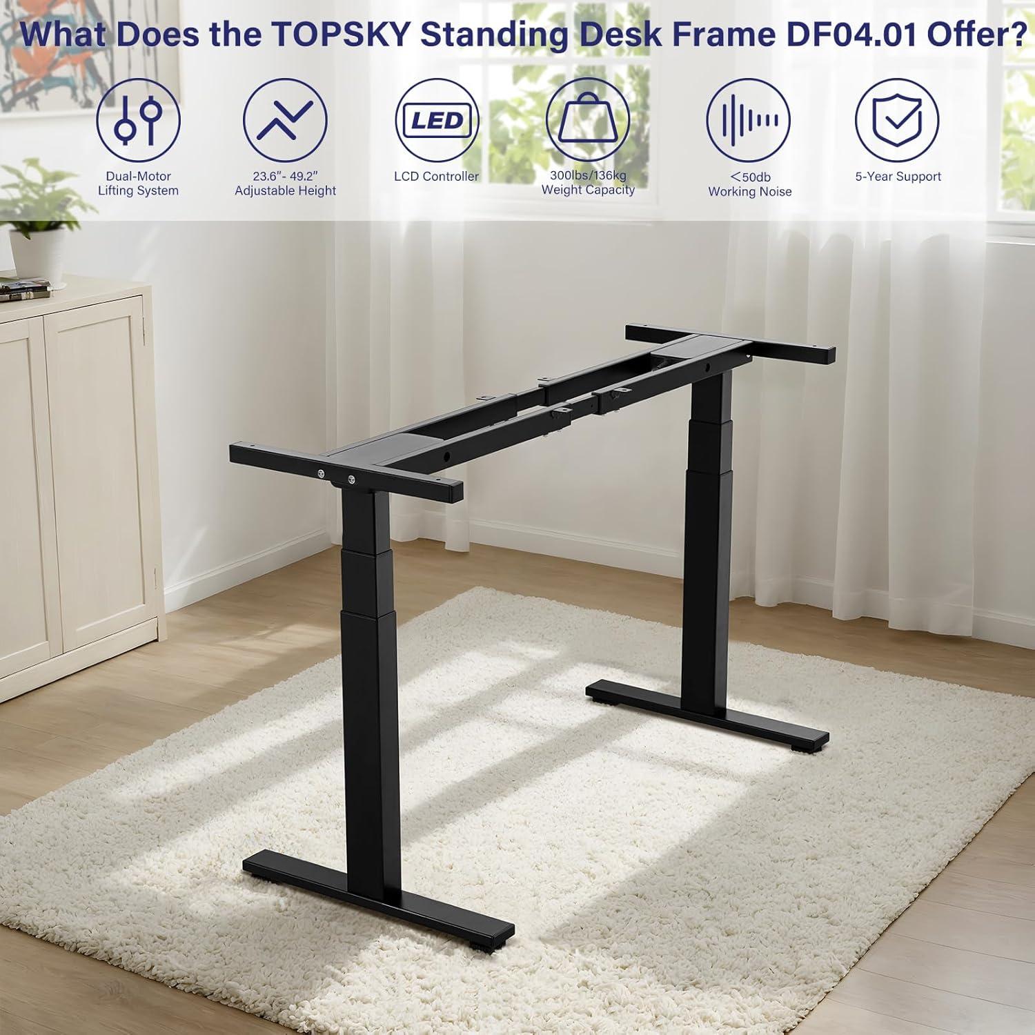 TOPSKY Dual Motor 3 Stage Electric Adjustable Standing Desk Frame for up to 80”x31.5” Table Tops Heavy Duty 300lb Load Capacity for Home Office (Black Frame Only)