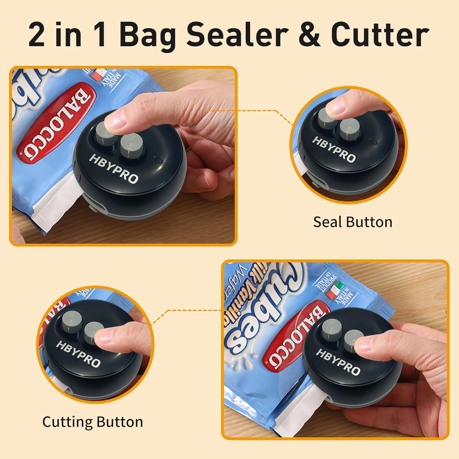 Sello de Bolsas Recargable HBYPRO 2 en 1 Negro - Cortador y Sellador