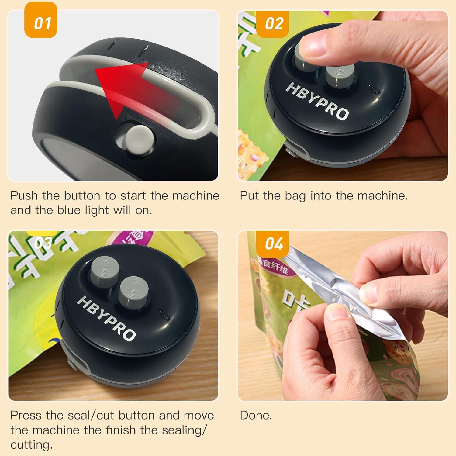 Sello de Bolsas Recargable HBYPRO 2 en 1 Negro - Cortador y Sellador