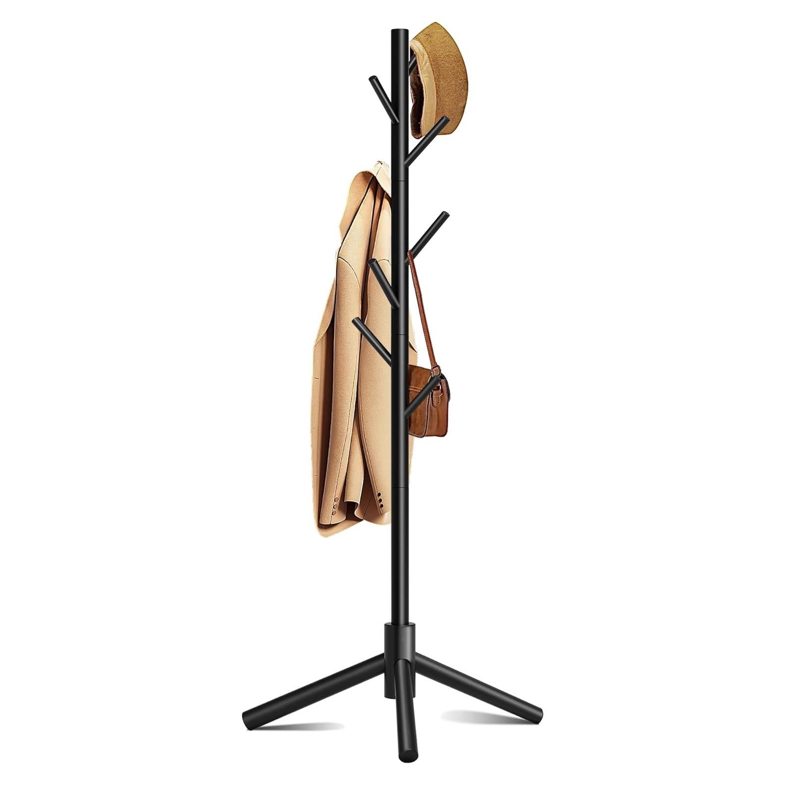 Perchero de Pie Azaeahom Negro con 8 Ganchos Ajustables