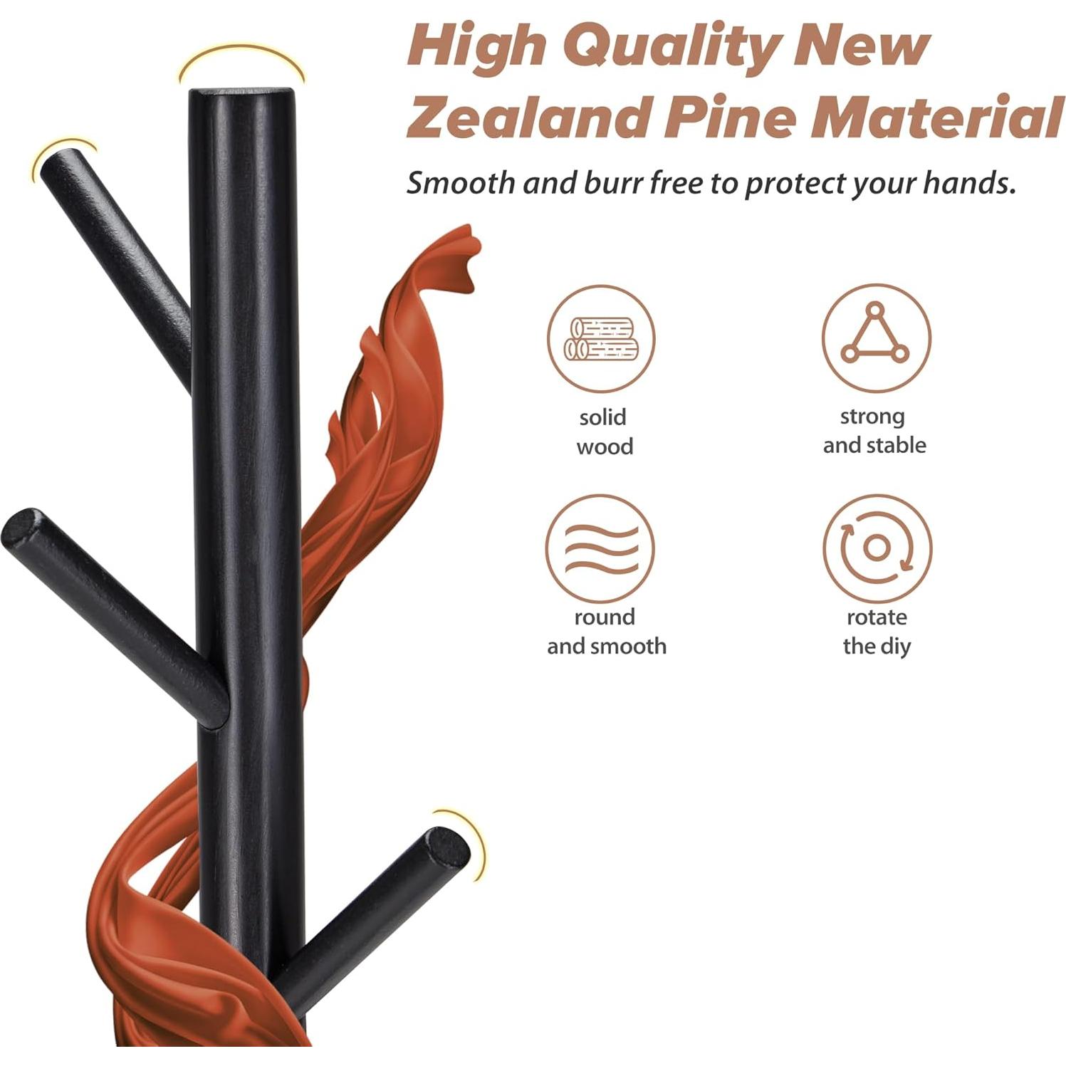 Perchero de Pie Azaeahom Negro con 8 Ganchos Ajustables