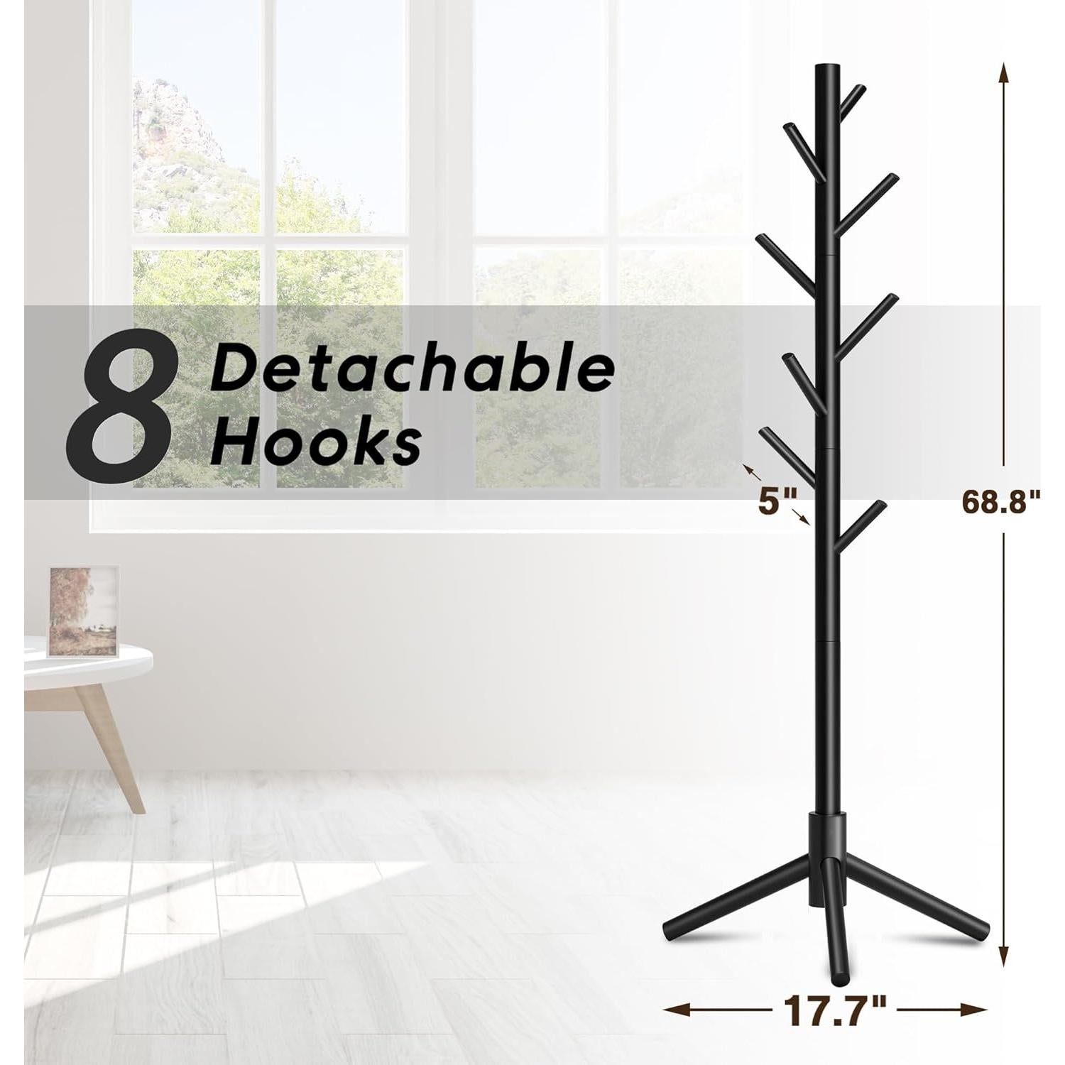 Perchero de Pie Azaeahom Negro con 8 Ganchos Ajustables