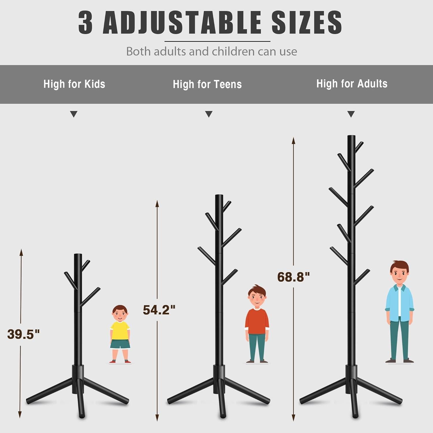 Perchero de Pie Azaeahom Negro con 8 Ganchos Ajustables