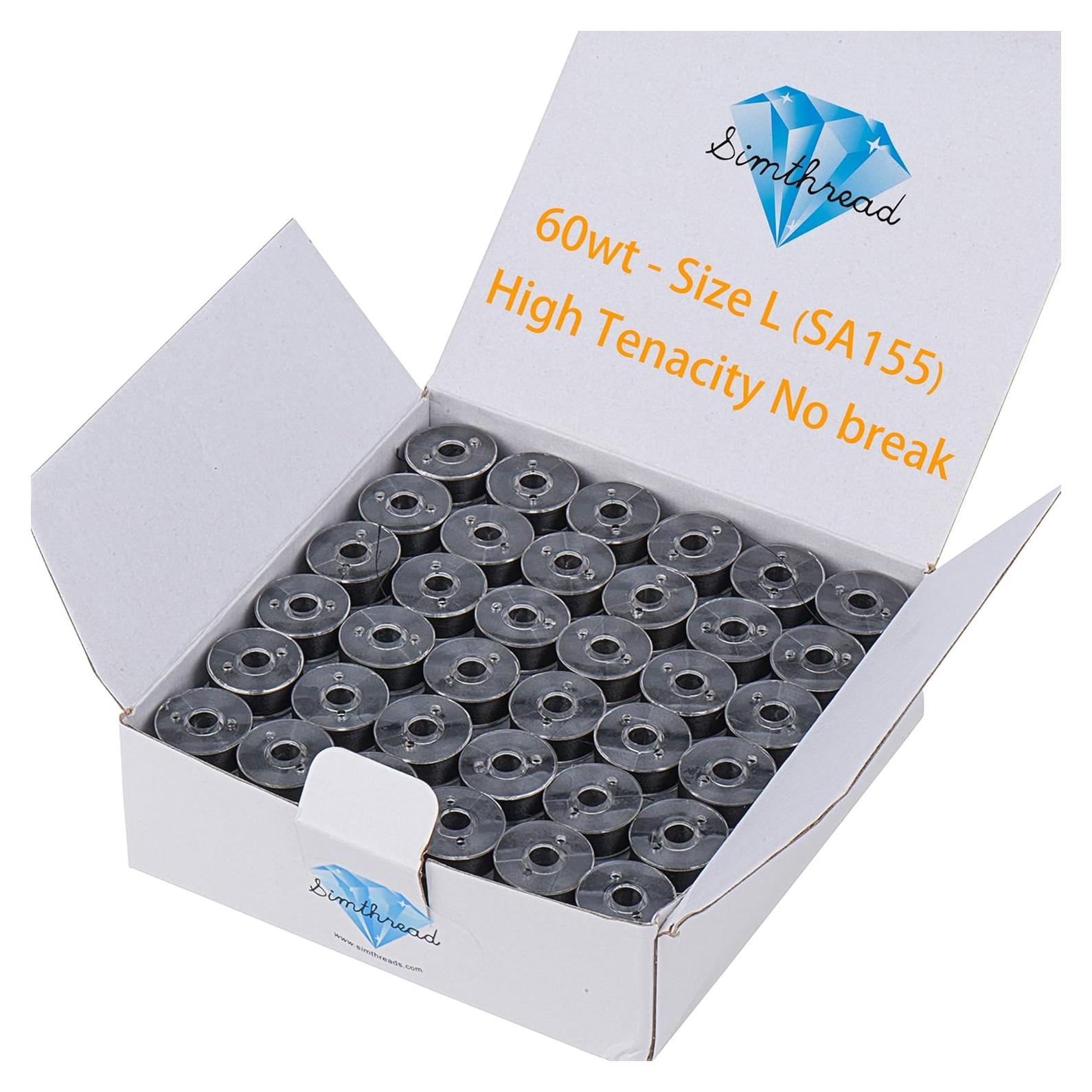 Hilo de Bobina Preenrollado Simthread 60WT L Negro 144 Piezas