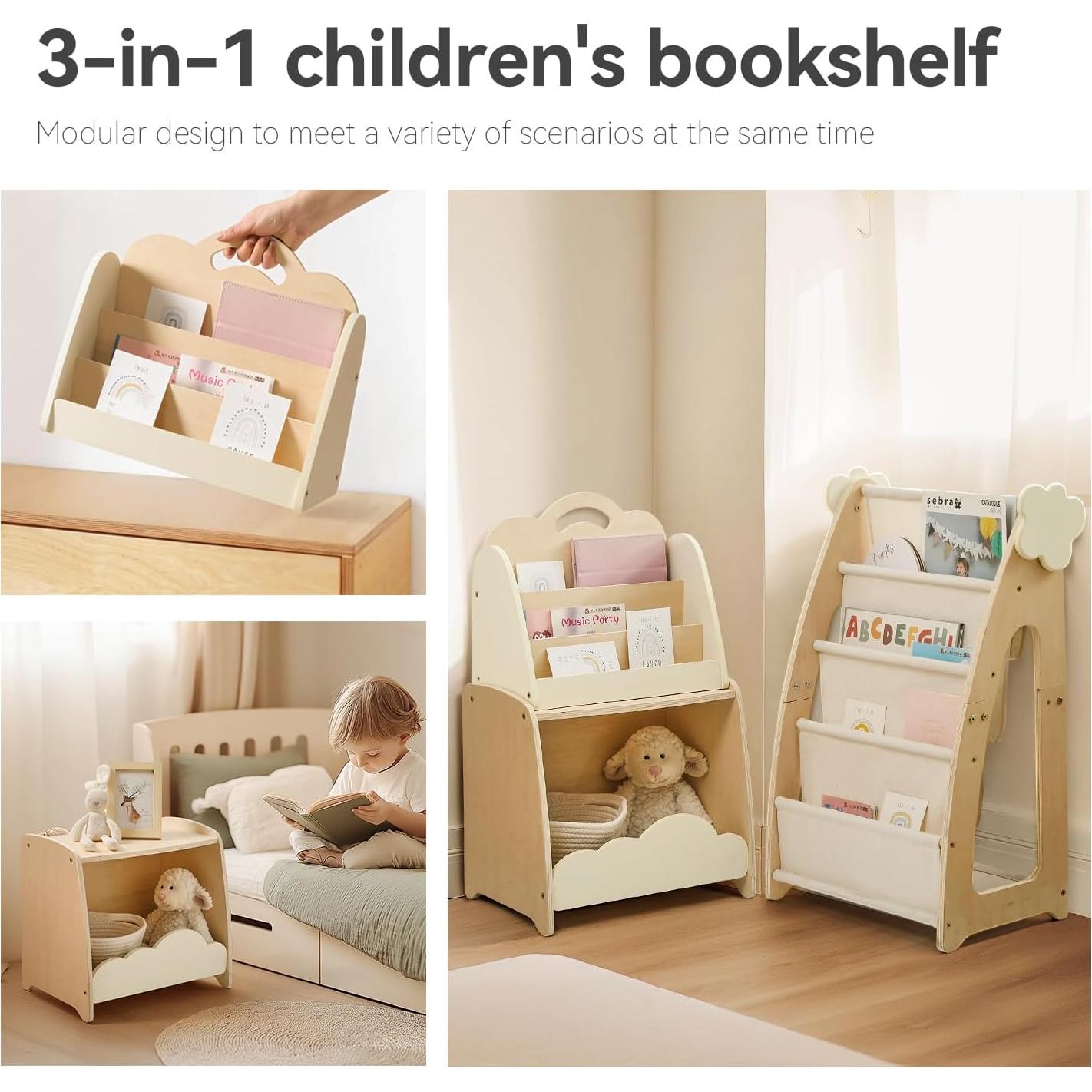 Estantería Modular para Niños Bopoobo 3 Piezas Madera Natural