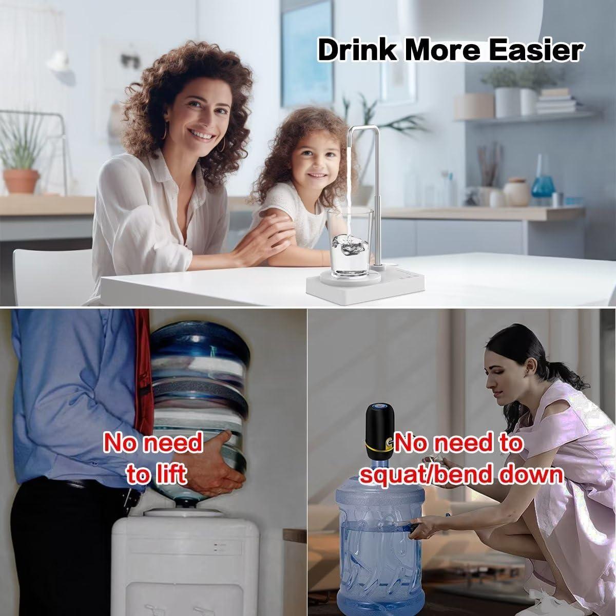 Desktop Water Dispenser 5 Gallon Mini Countertop Water Bottle Pump Portable Water Jug Dispenser Smart USB Rechargeable Water Dispenser Bottom Load for Home Office Camping Outdoor Travel (White)