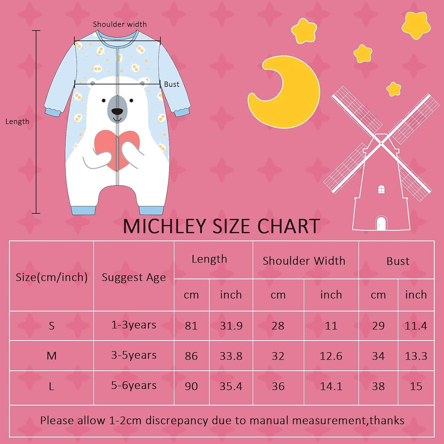 Saco de Dormir MICHLEY para Bebé Oso 1-3 Años Manga Larga