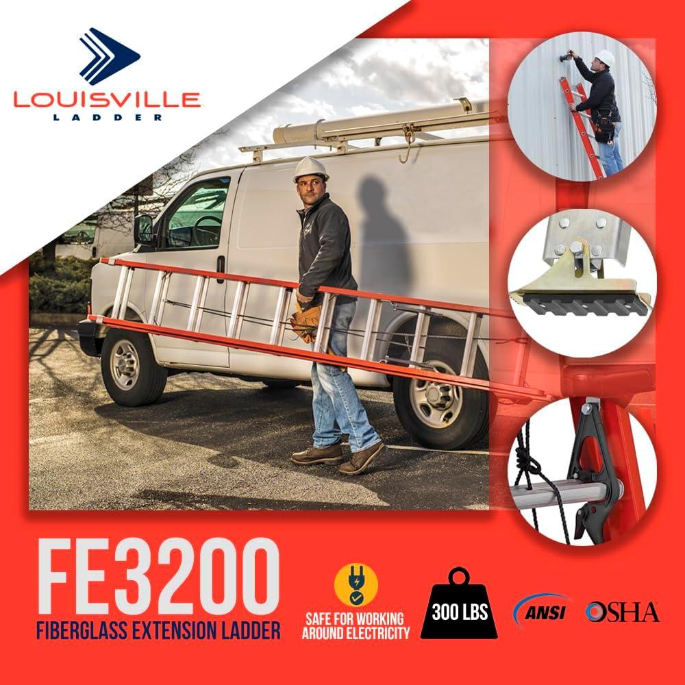 Escalera de extensión Louisville 4,88 m fibra de vidrio 300 kg