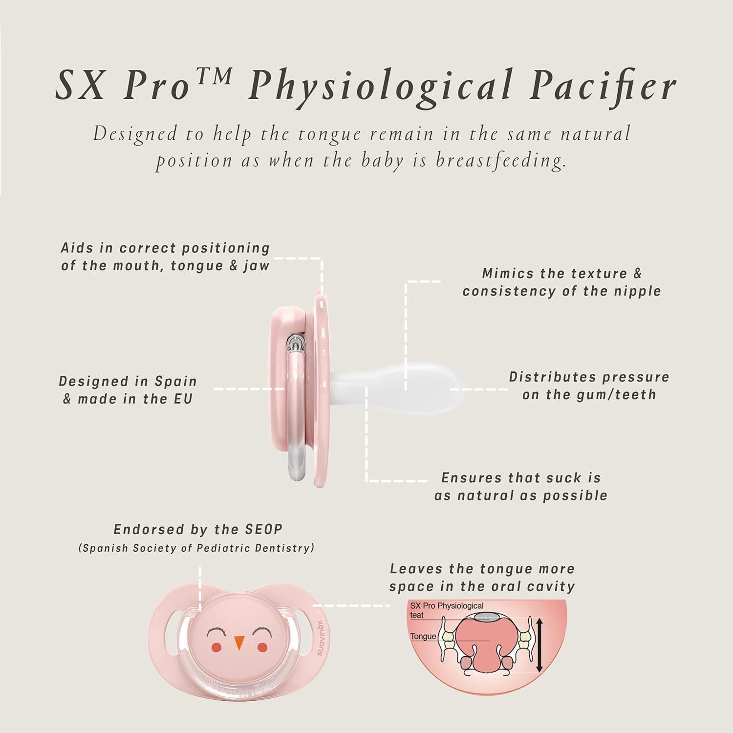 Chupete Fisiológico Suavinex Bonhomia SX PRO 0-6 Meses Beige