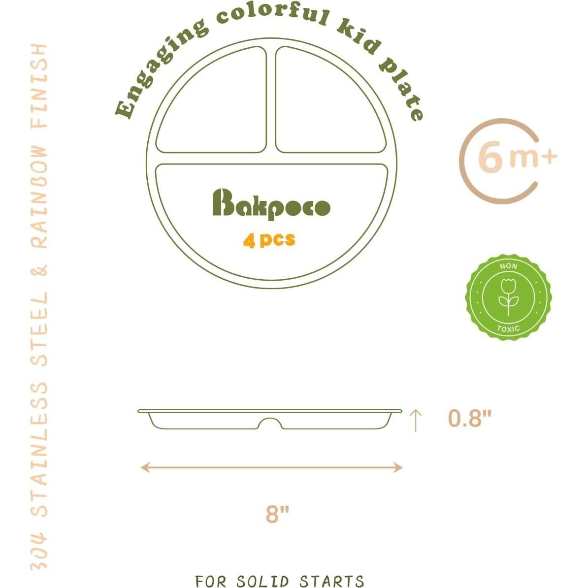 Platos Divididos de Acero Inoxidable Bakpoco - 4 Paquetes 20.32 cm