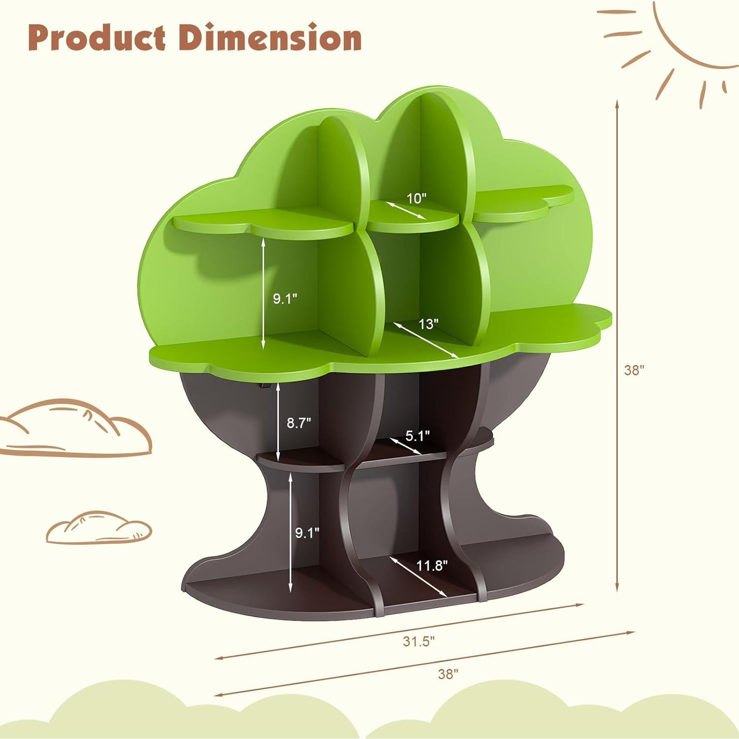 Estantería en forma de árbol NACHES para niños 4 niveles