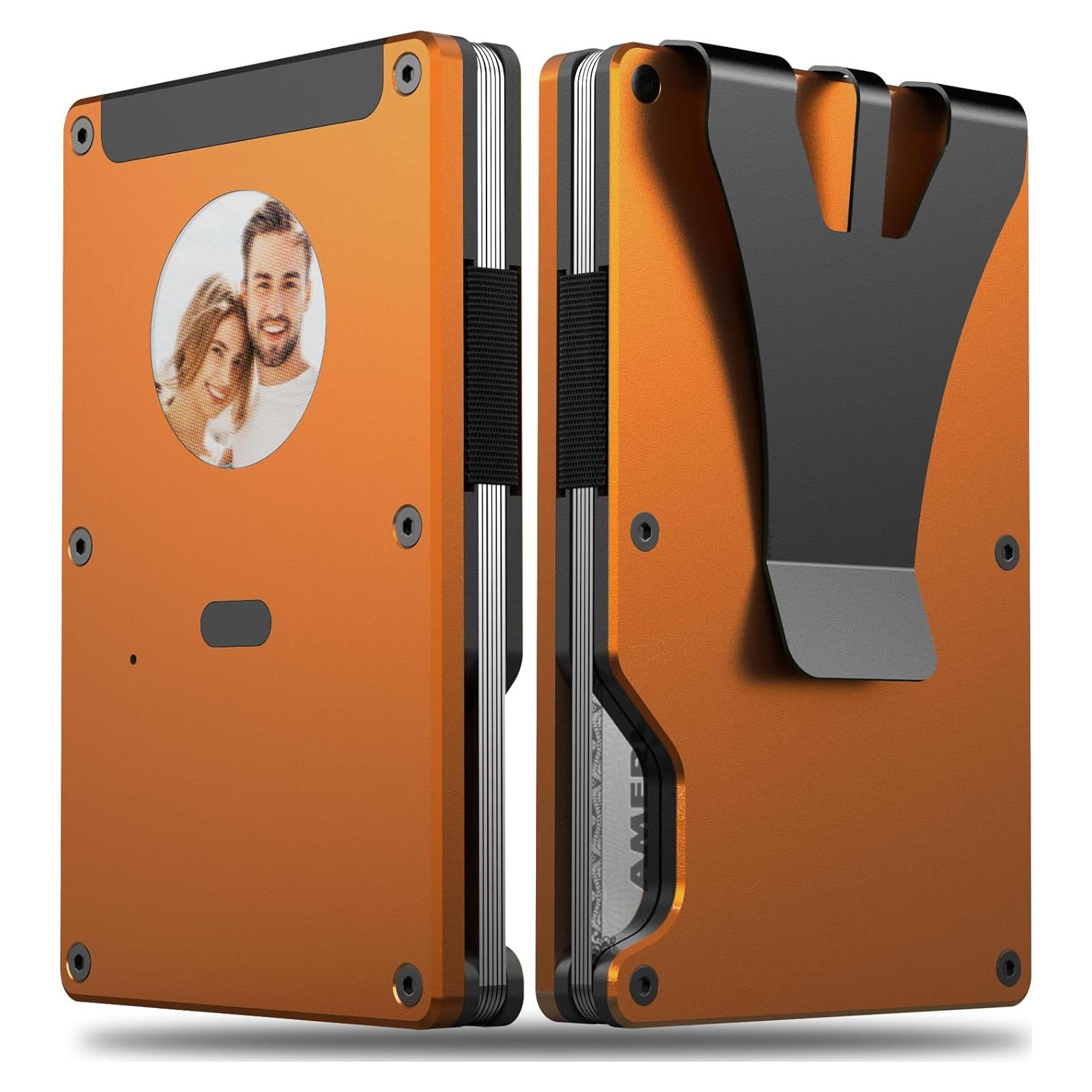 Smart Metal Wallet with Custom 4-Color E-Ink Screen, Double-Tap to Show Contact Info, Built-in Find My Tracker (iOS Only), RFID-Blocking Metal Design, Holds 12 Cards & Removable Cash Clip