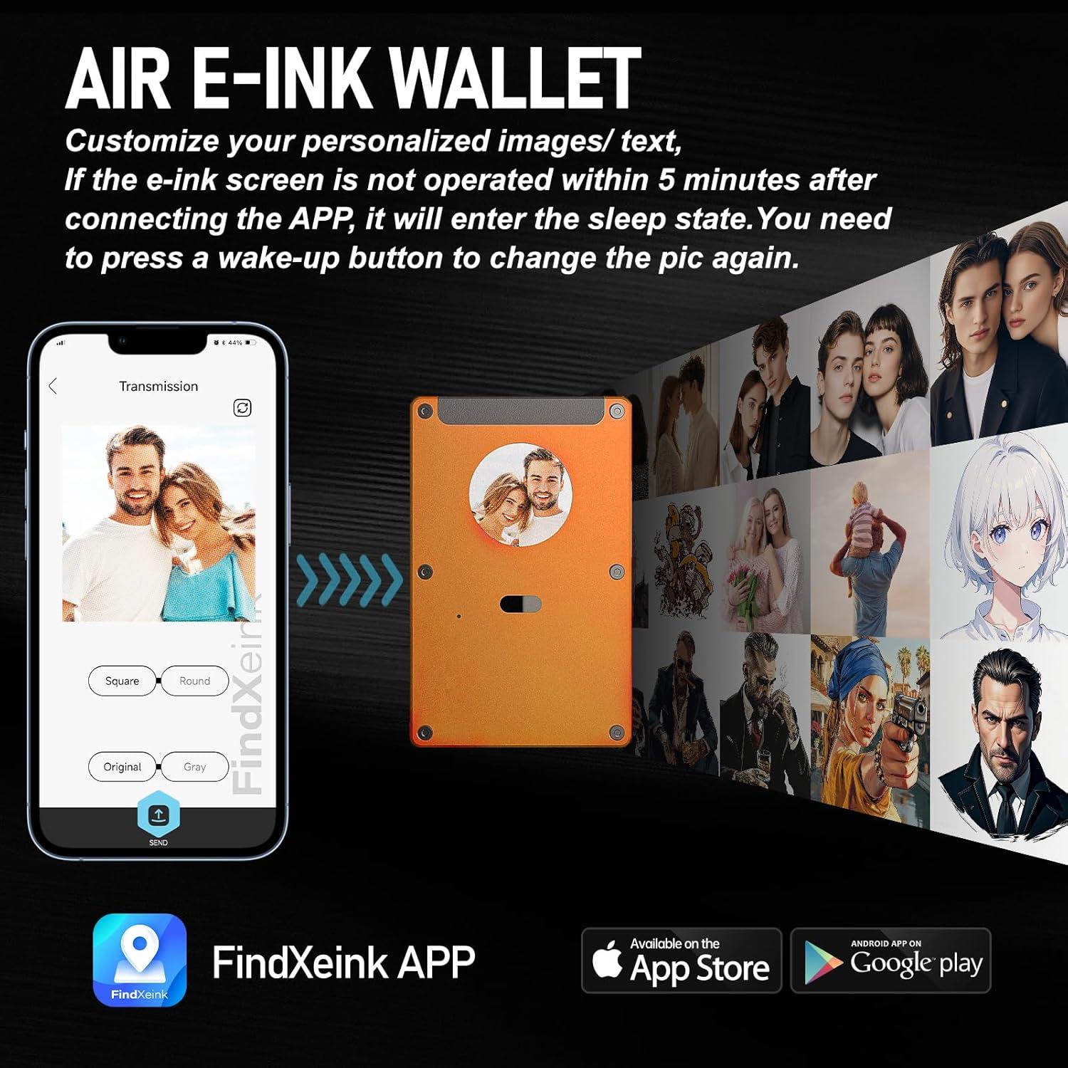 Smart Metal Wallet with Custom 4-Color E-Ink Screen, Double-Tap to Show Contact Info, Built-in Find My Tracker (iOS Only), RFID-Blocking Metal Design, Holds 12 Cards & Removable Cash Clip