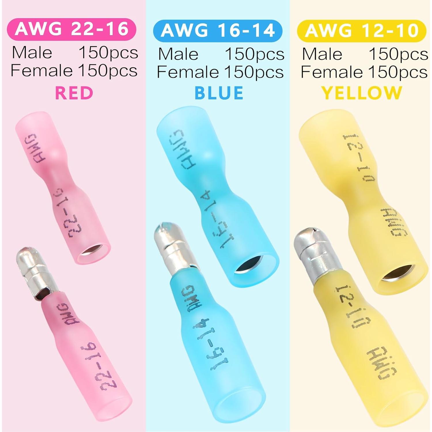 Kit 150 Conectores de Bala Termocontraíbles Xaugiry AWG12-10