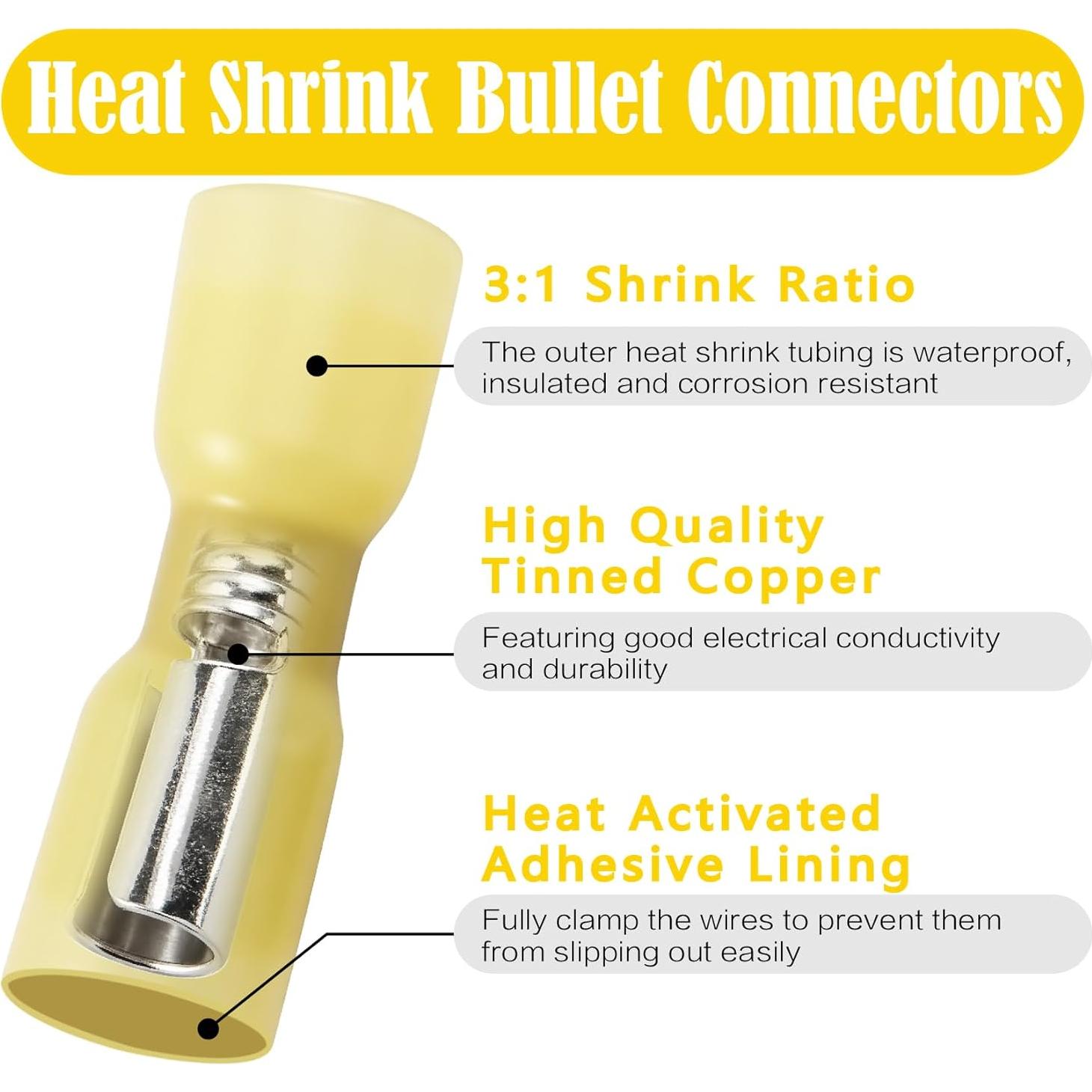 Kit 150 Conectores de Bala Termocontraíbles Xaugiry AWG12-10