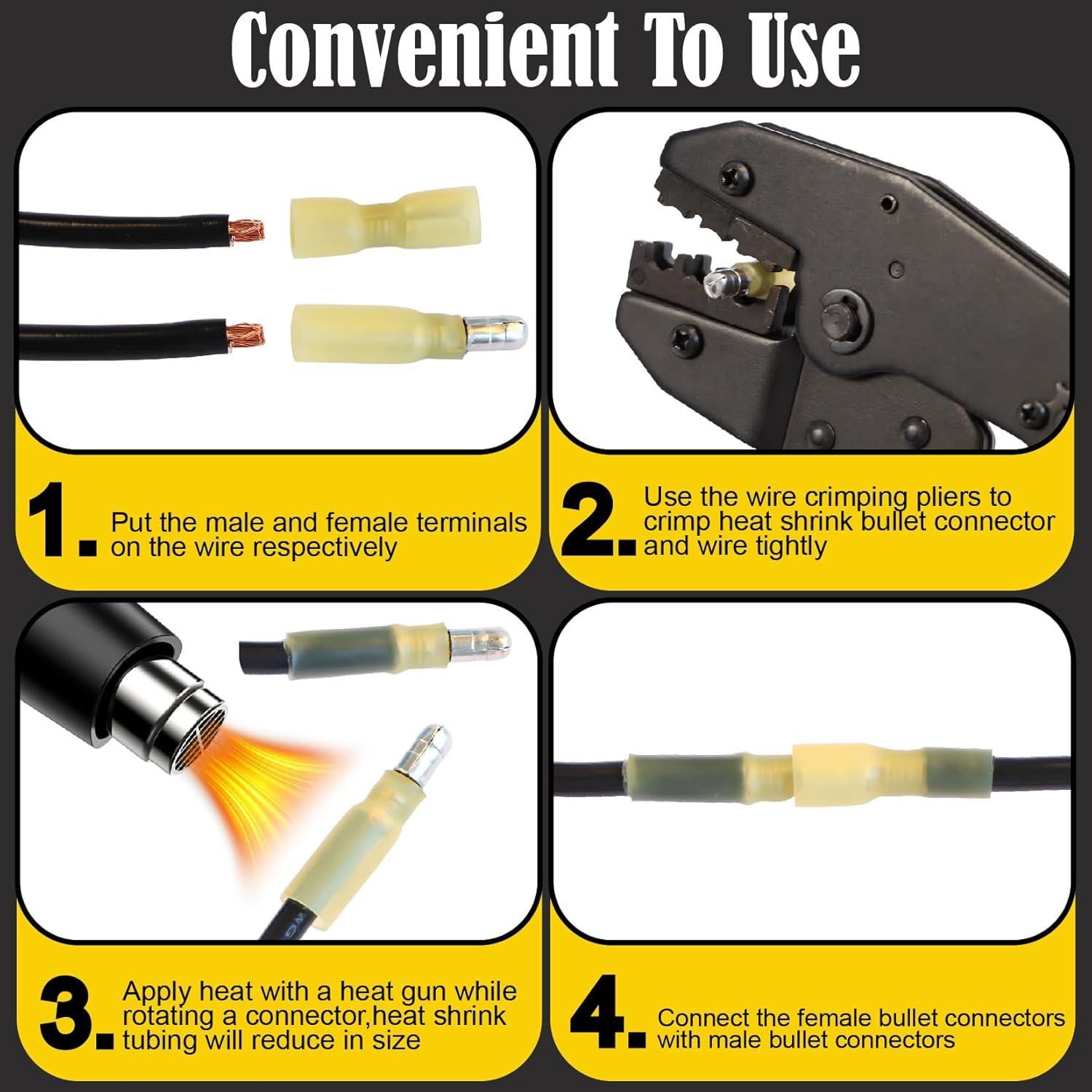 Kit 150 Conectores de Bala Termocontraíbles Xaugiry AWG12-10