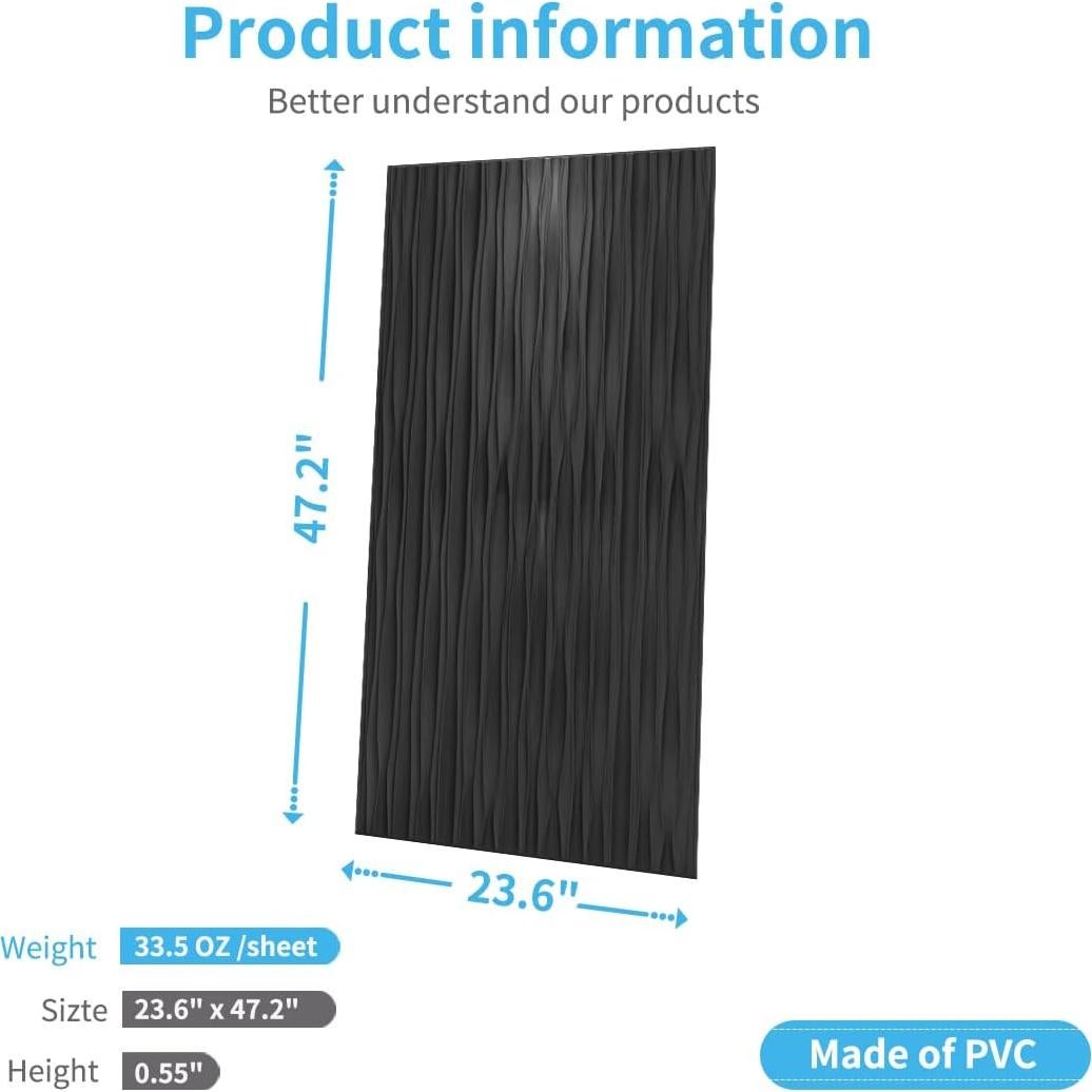 Paneles de Pared 3D Art3d PVC Negro 120x60 cm - Paquete de 6