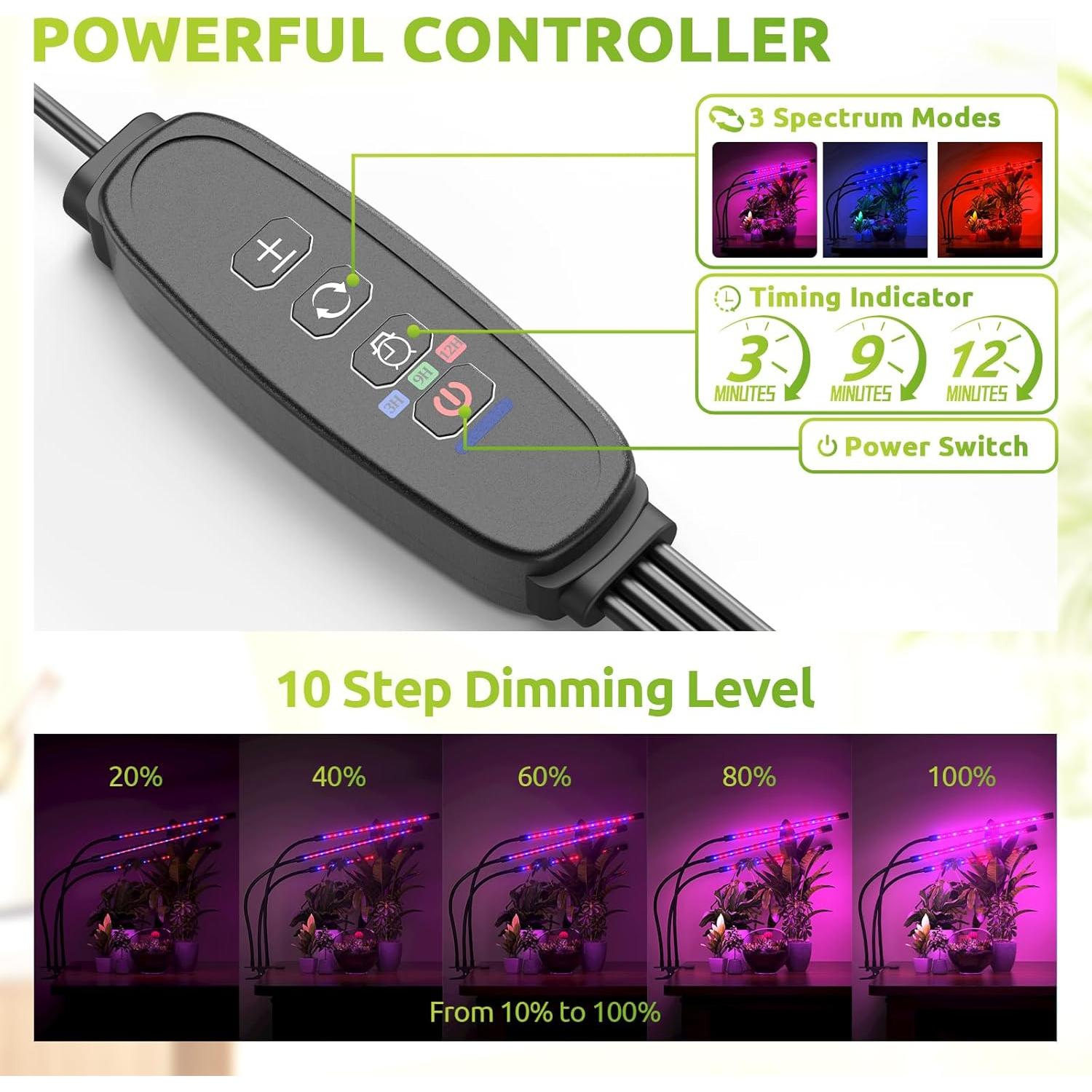 Luz de Crecimiento LED Bseah 10W Espectro Completo 2 Tubos