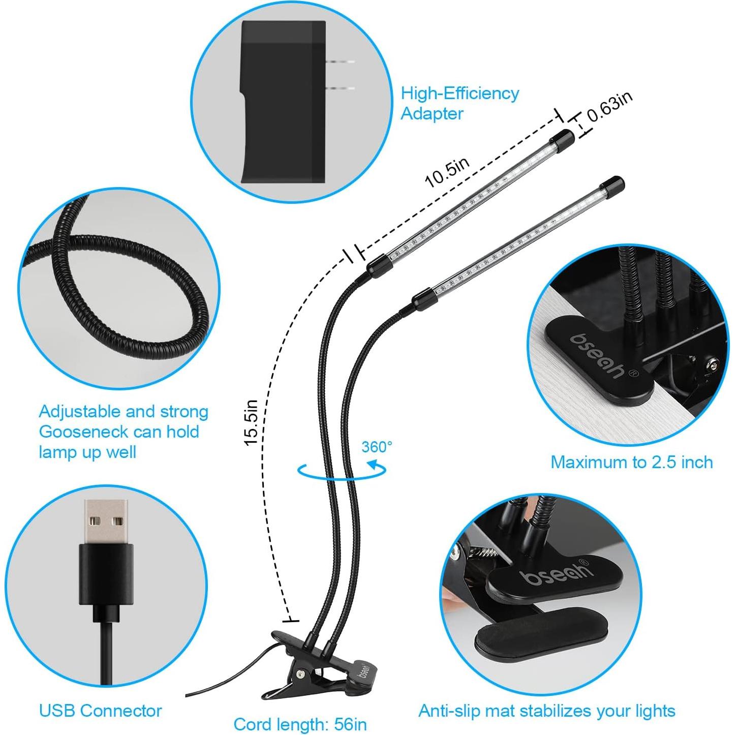 Luz de Crecimiento LED Bseah 10W Espectro Completo 2 Tubos