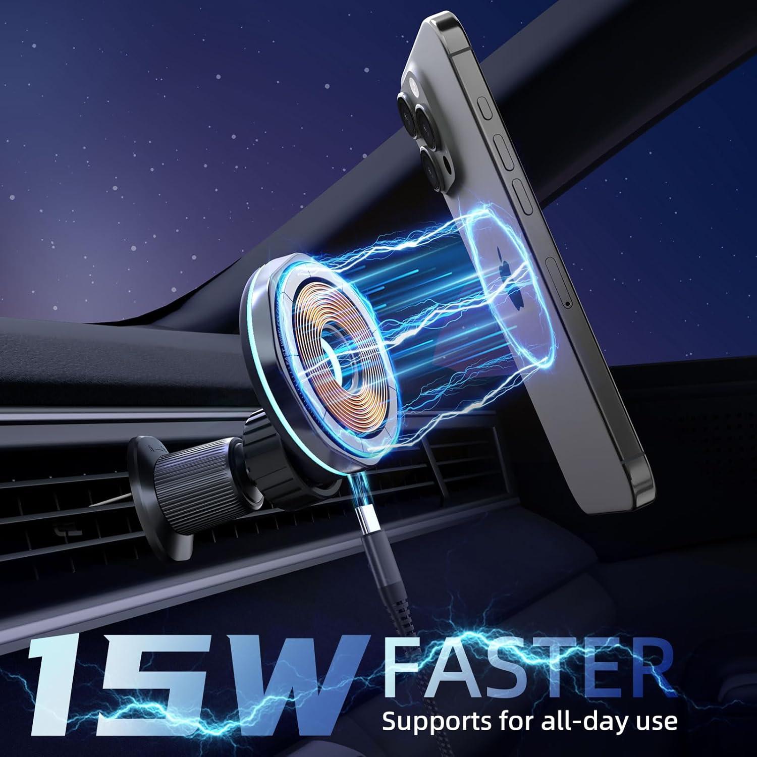 Cargador Inalámbrico MagSafe Crienten 15W Soporte Auto 360°