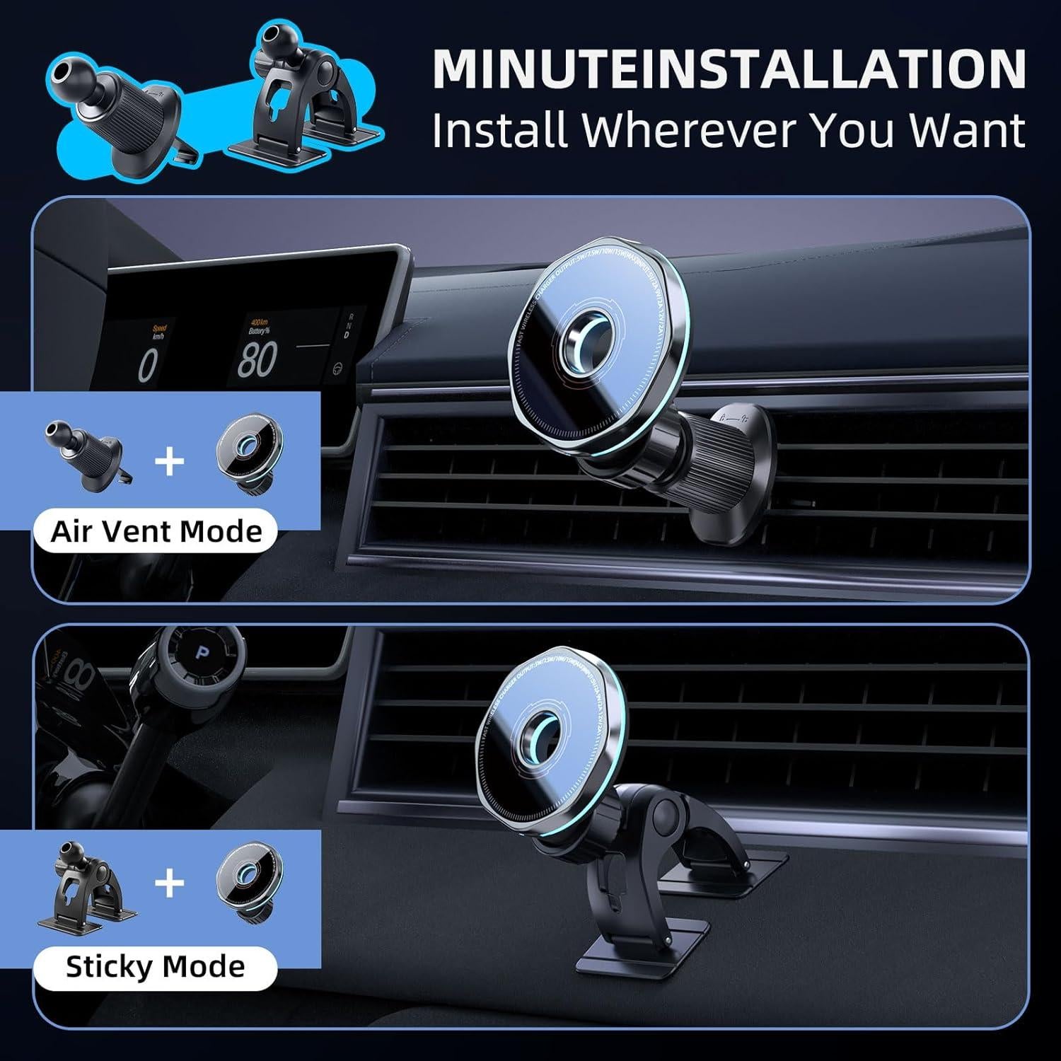 Cargador Inalámbrico MagSafe Crienten 15W Soporte Auto 360°