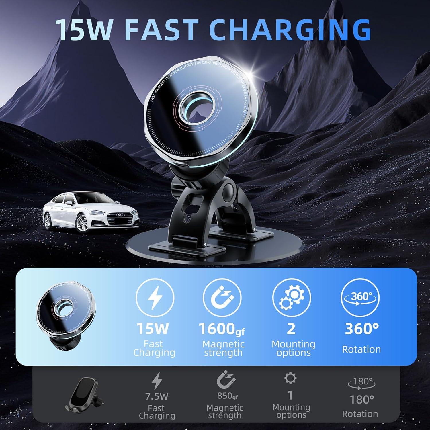 Cargador Inalámbrico MagSafe Crienten 15W Soporte Auto 360°