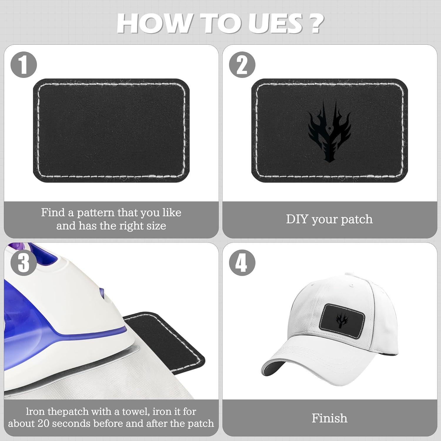 60 Parches de Cuero Sintético BUVKHMX 7.6x5.1cm Negro