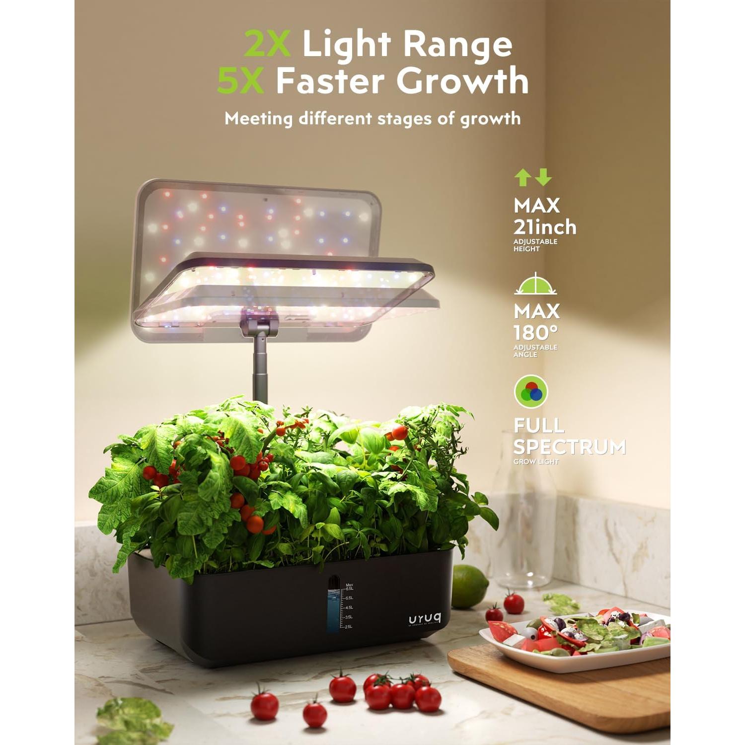 Kit de Cultivo Hidropónico URUQ 12 Cápsulas con Luz LED Ajustable