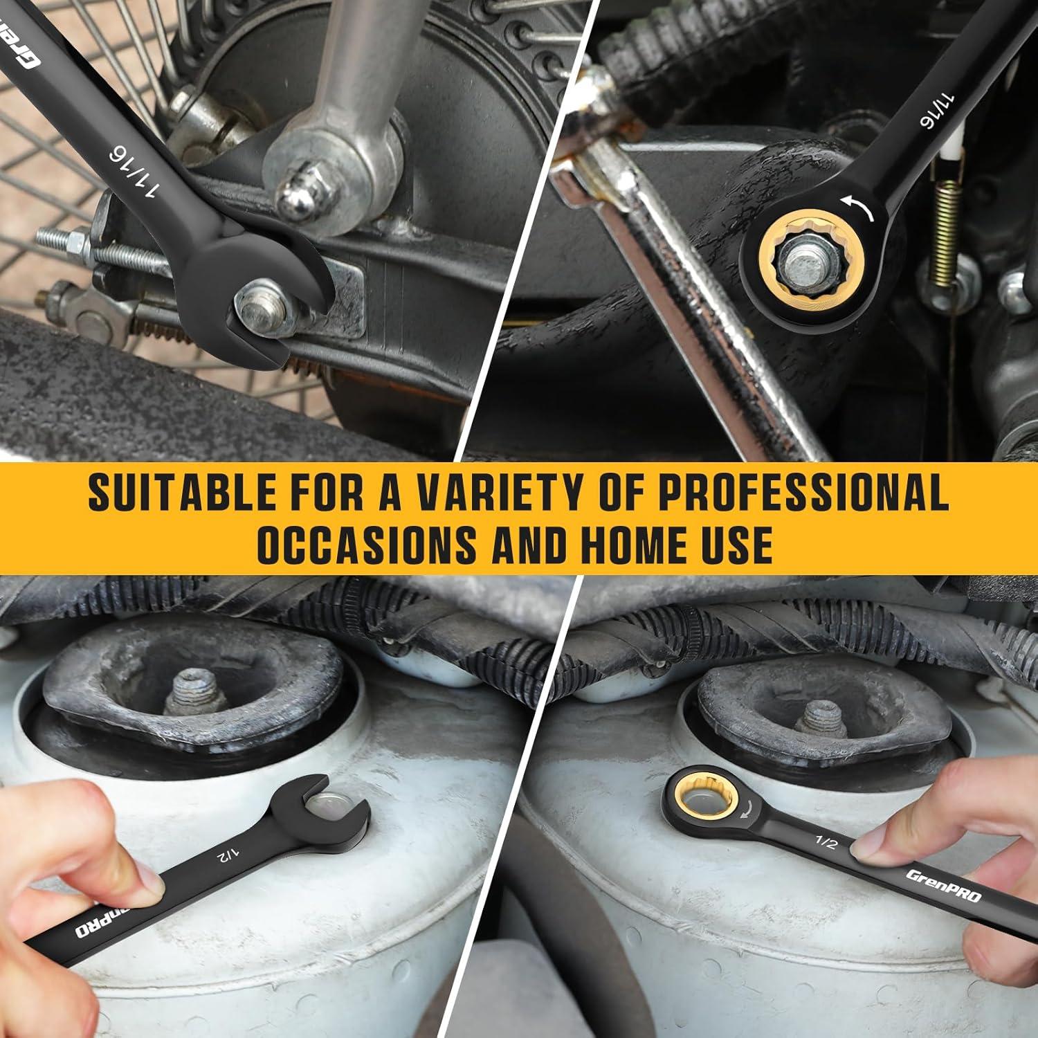 Juego de Llaves de Carraca GRENPRO 23 Piezas Métrico y SAE