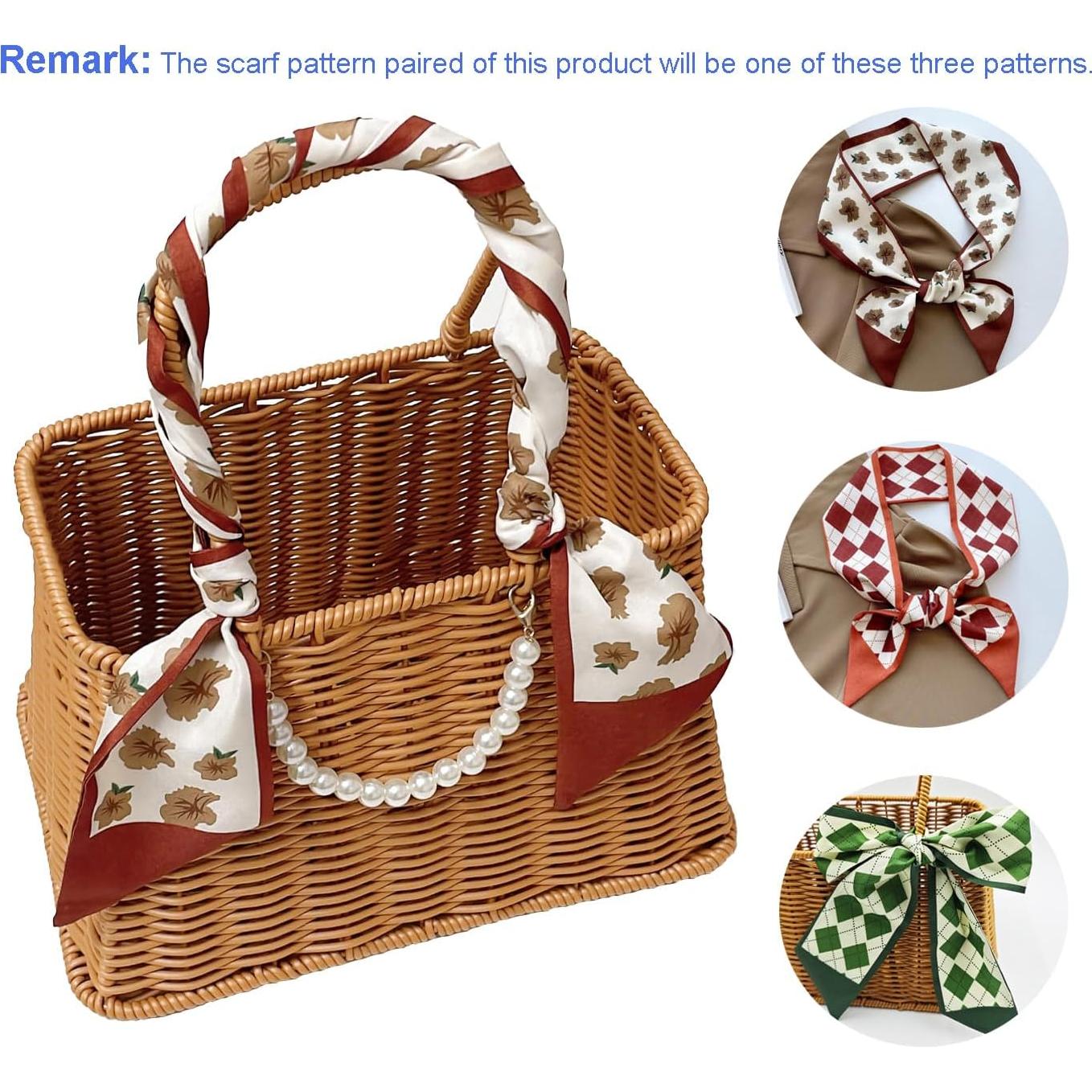 Cesta Tejida a Mano RT&BS - Decoración de Bufanda y Perlas